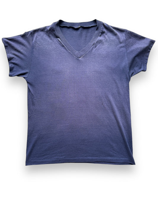 Front View of Vintage Faded Blue V Neck Tee SZ L