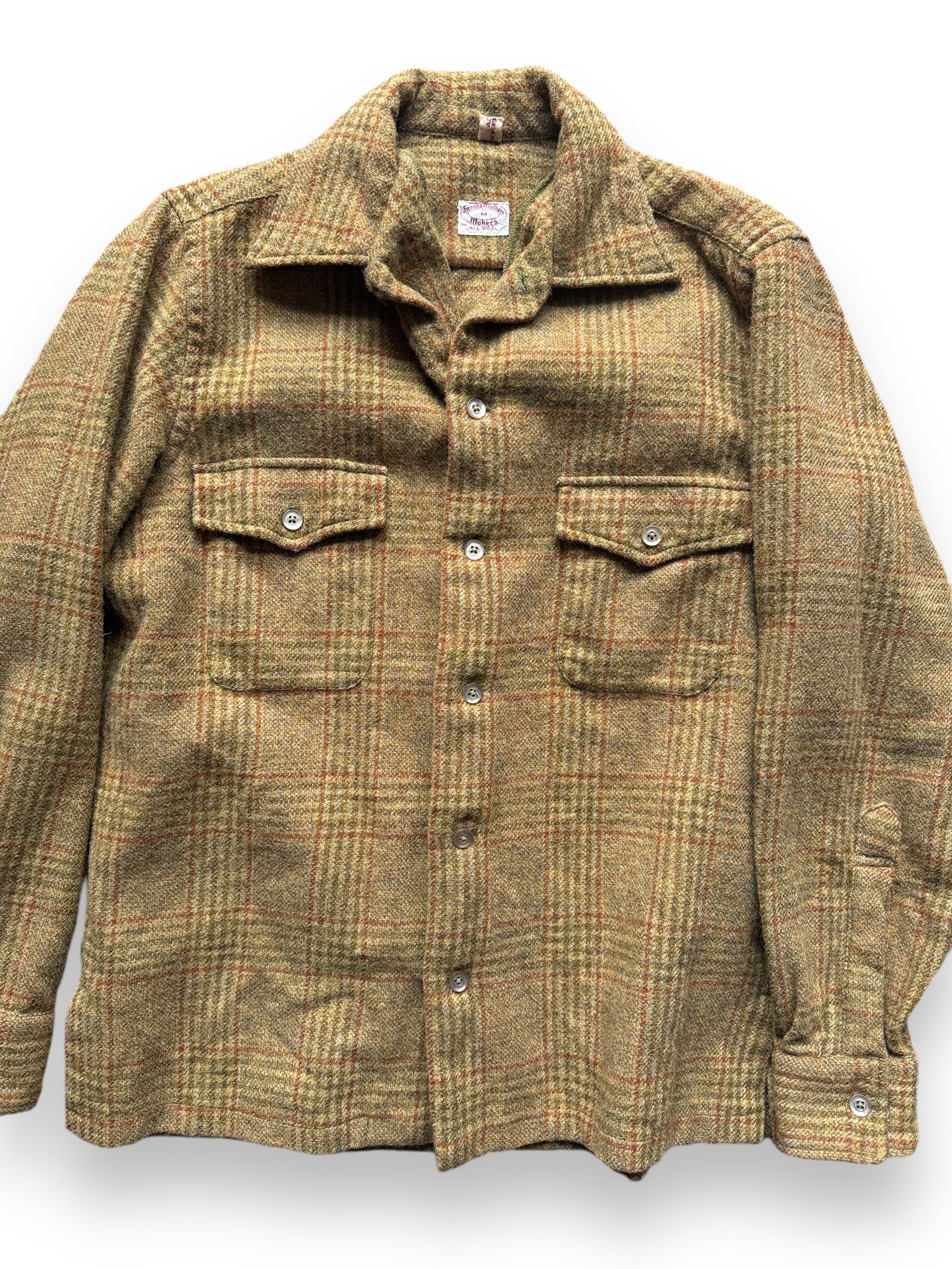 Front Detail on Vintage Earth Tone Brooks Brothers Wool Flannel SZ M