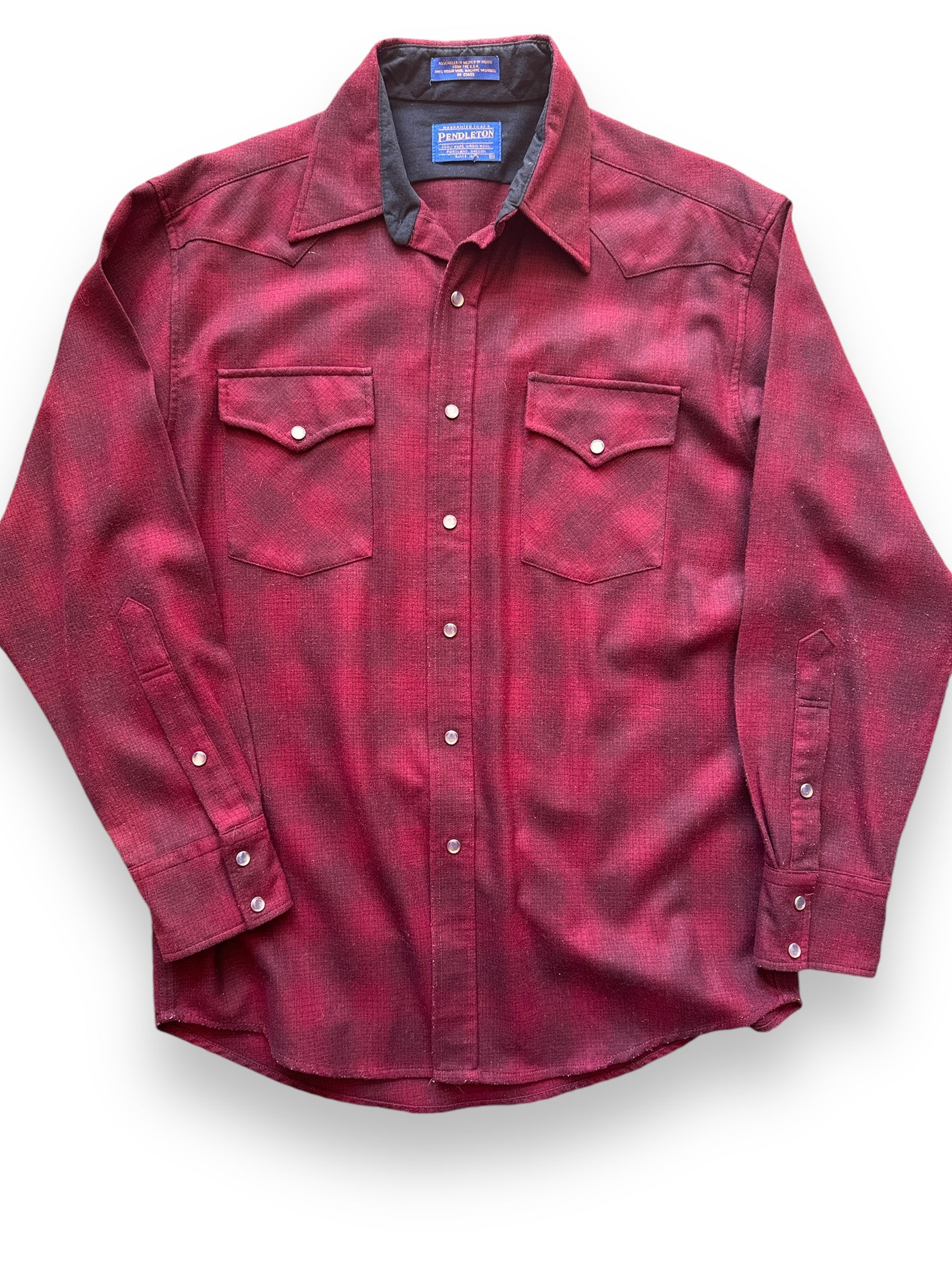 Front Detail on Burgundy Pendleton Shadow Plaid Western Shirt SZ M