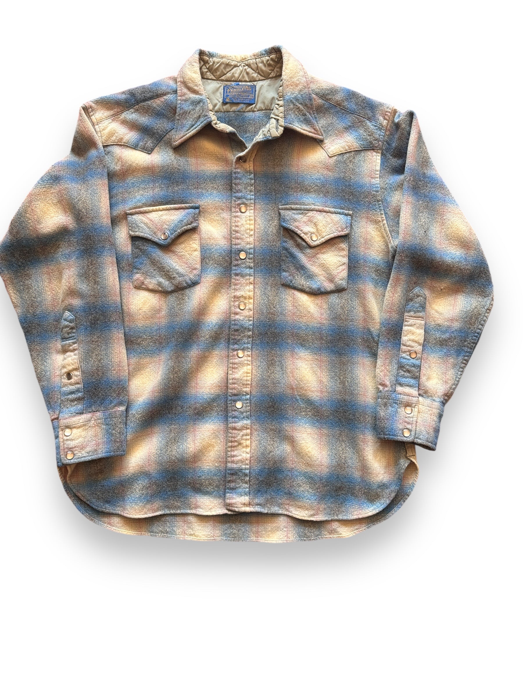 Front View of Vintage Pendleton Shadow Plaid Pearl Snap SZ XL