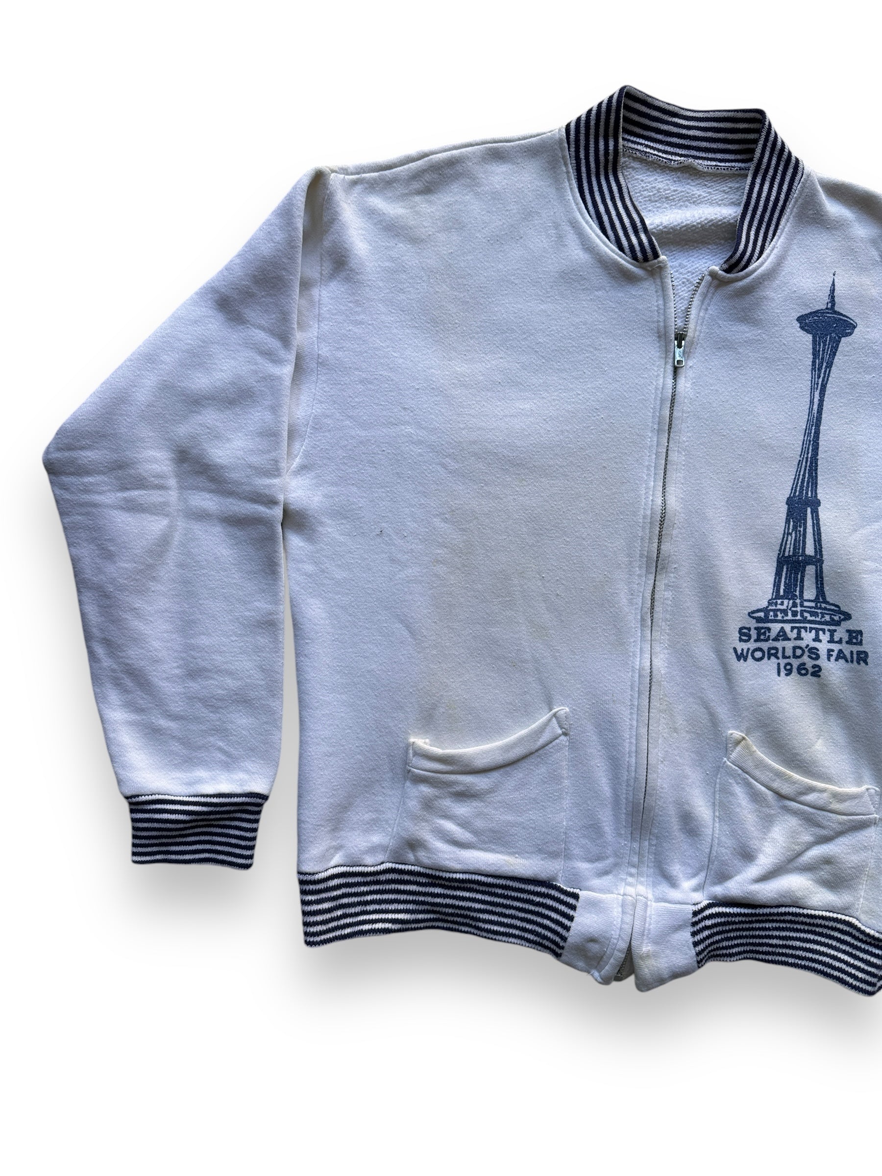 Front Right View of Vintage Seattle World's Fair 1962 Zip-Up Sweatshirt SZ M