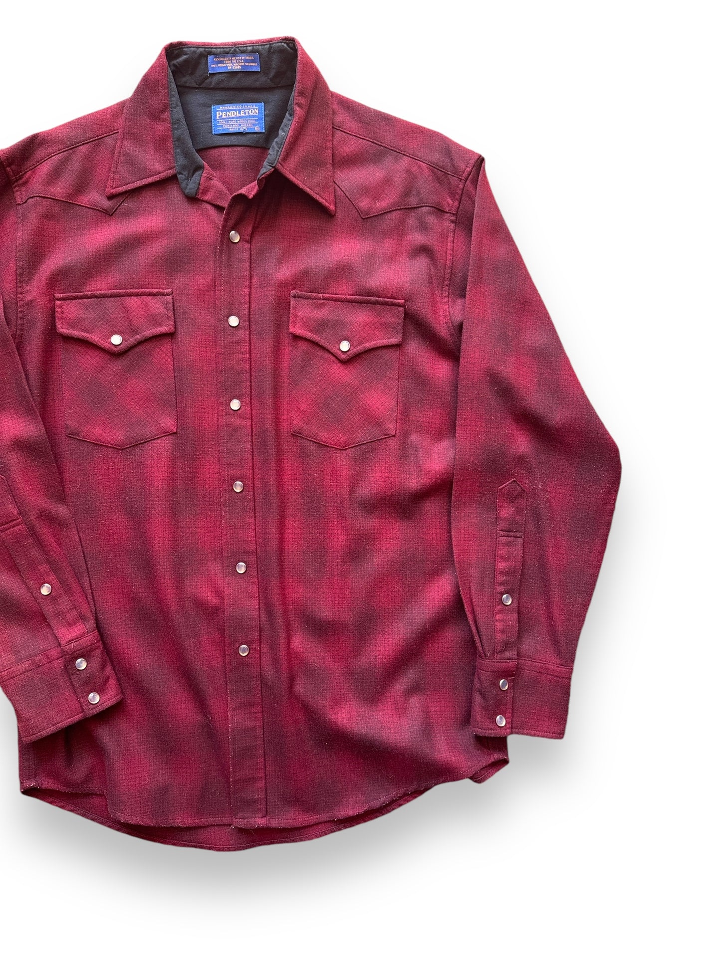 Front Left View of Burgundy Pendleton Shadow Plaid Western Shirt SZ M