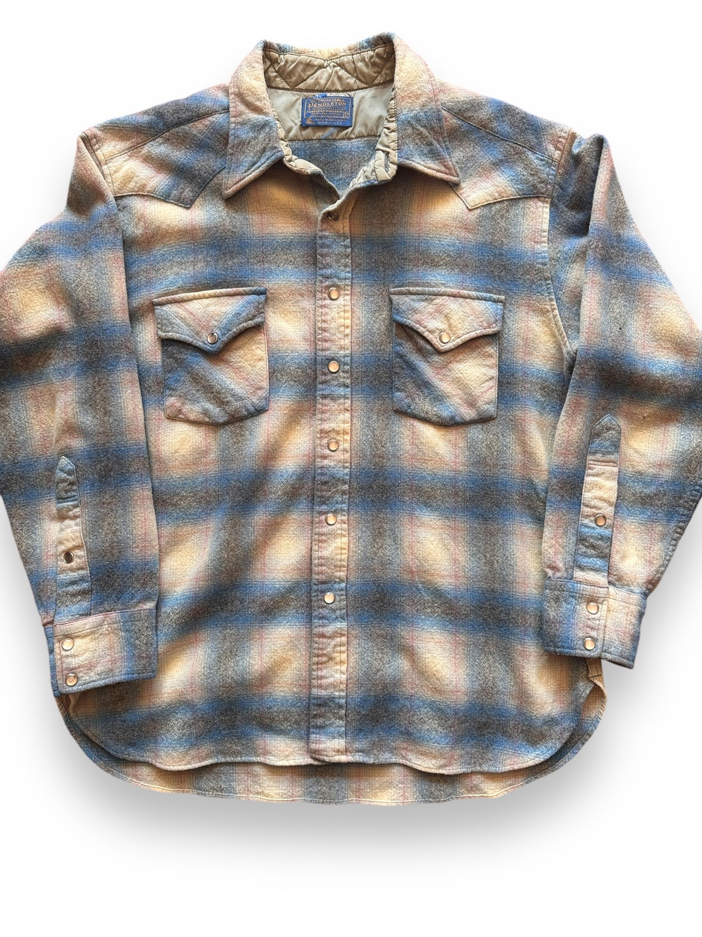 Front Detail of Vintage Pendleton Shadow Plaid Pearl Snap SZ XL