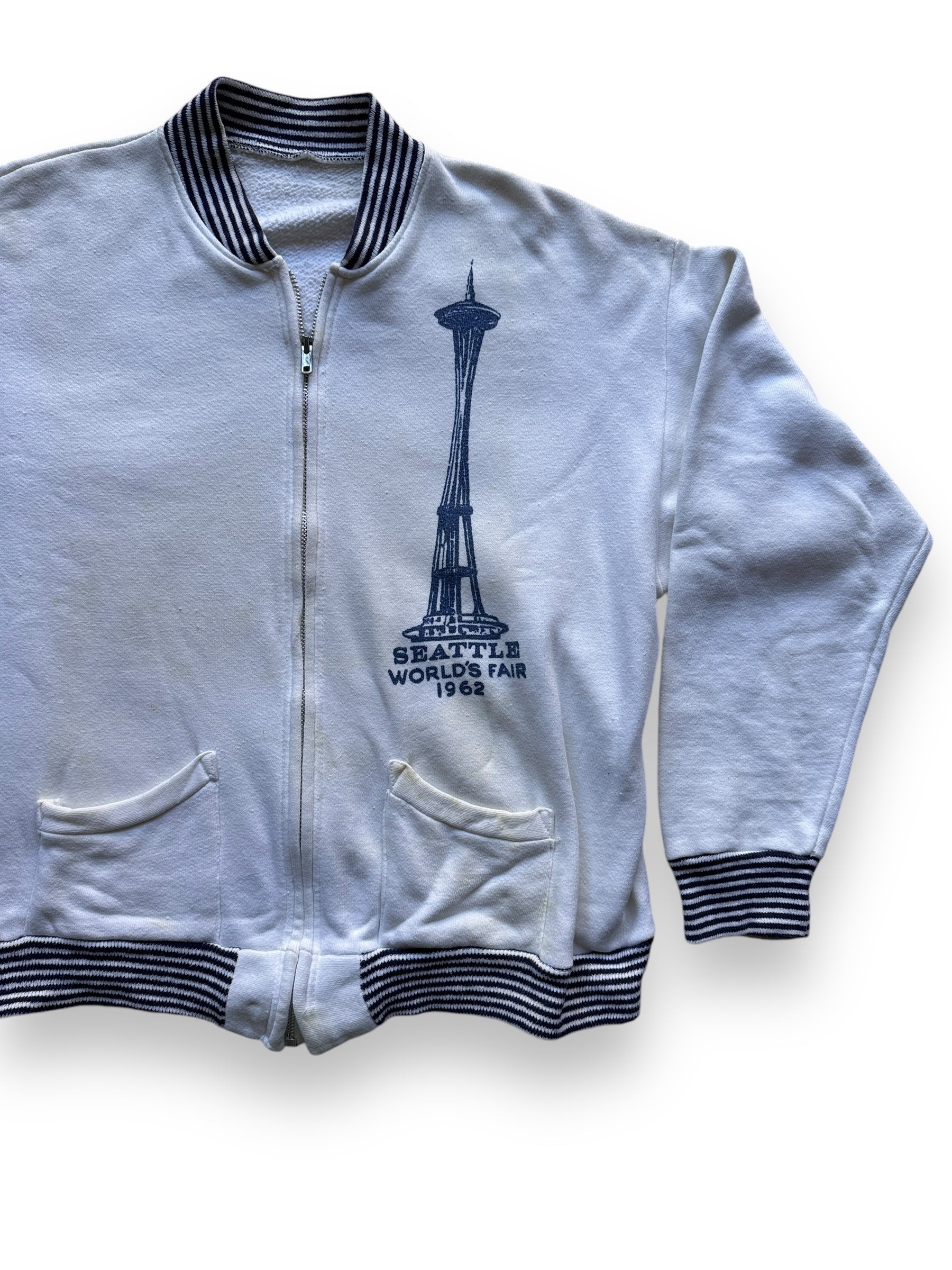Front Left View of Vintage Seattle World's Fair 1962 Zip-Up Sweatshirt SZ M