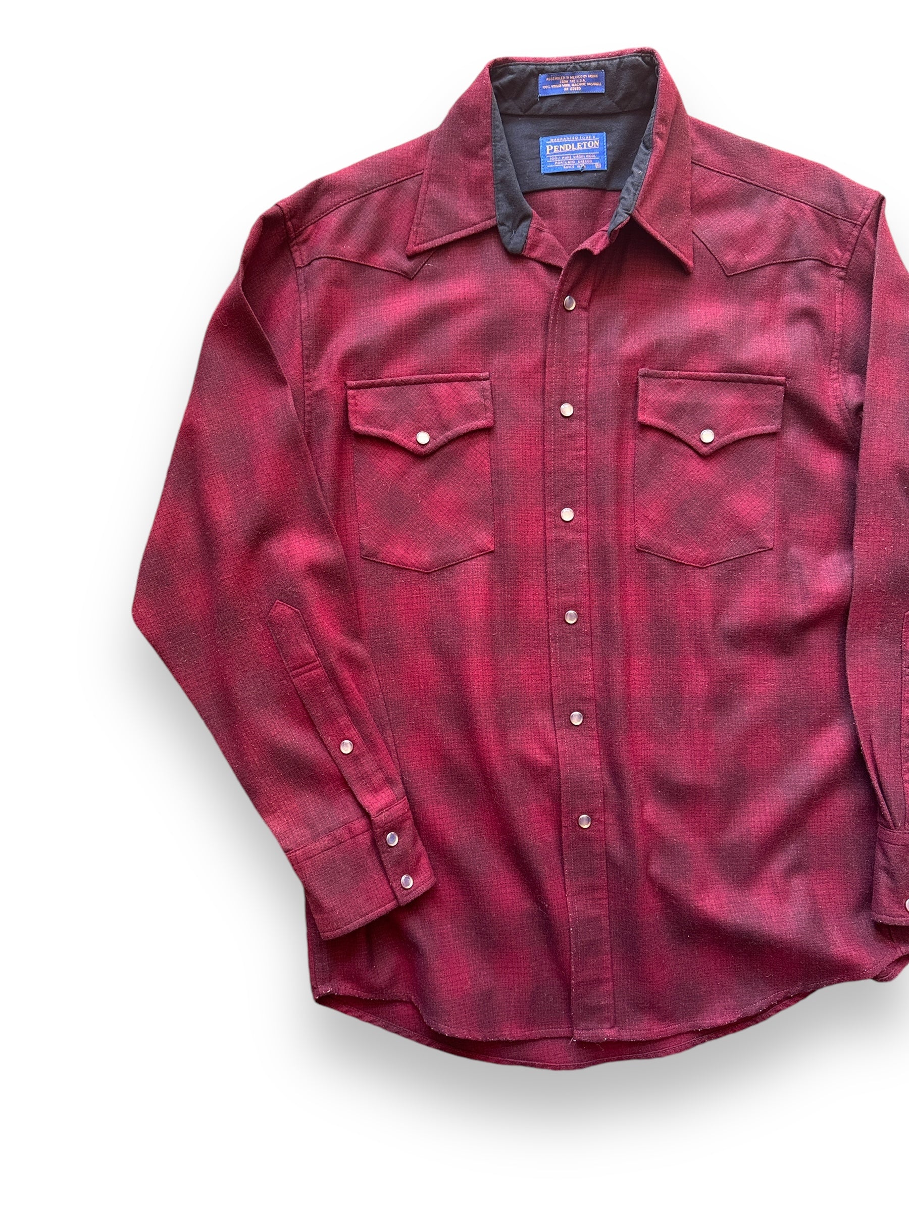 Front Right View of Burgundy Pendleton Shadow Plaid Western Shirt SZ M