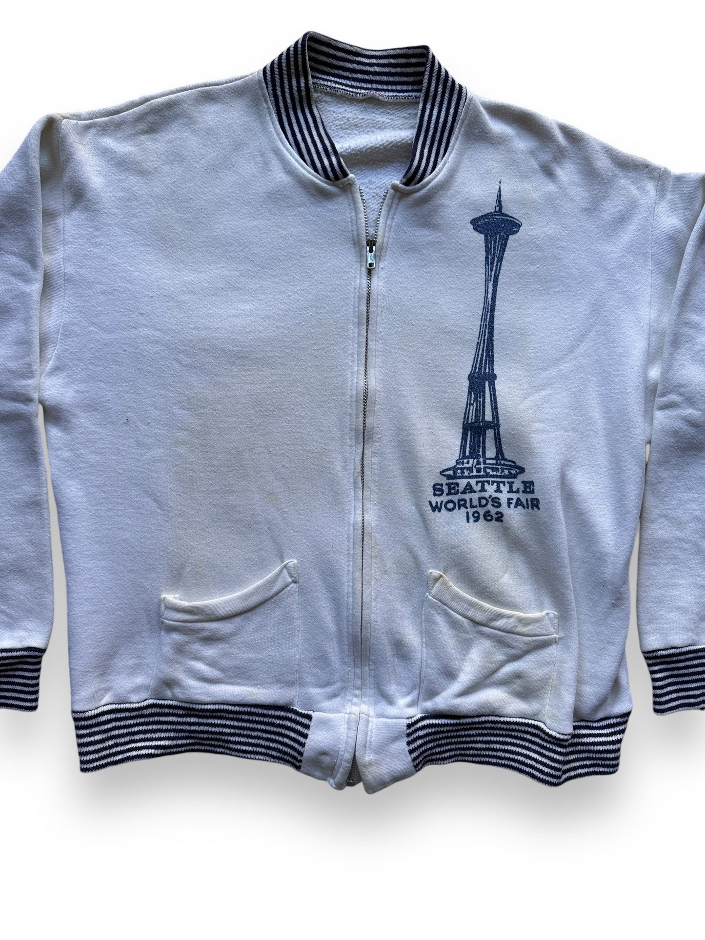 Front Detail of Vintage Seattle World's Fair 1962 Zip-Up Sweatshirt SZ M
