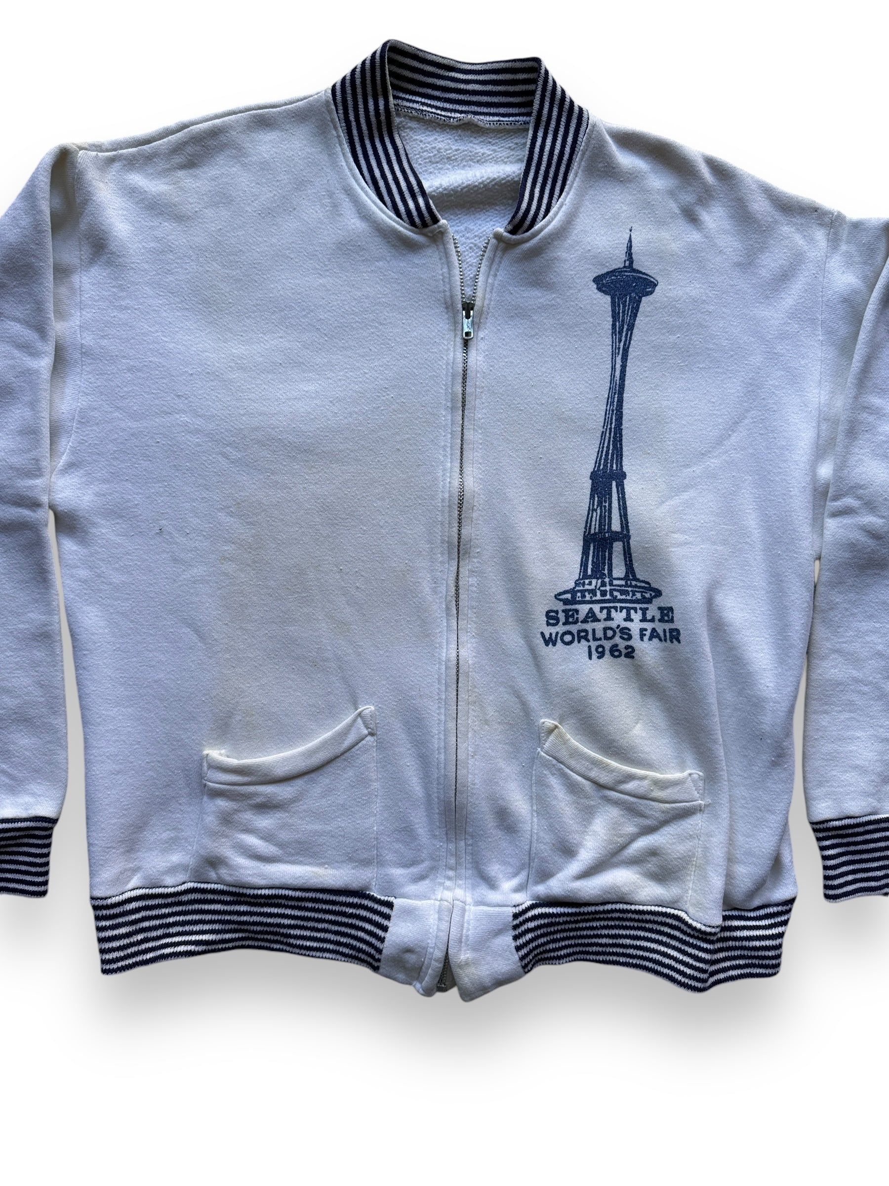 Front Detail of Vintage Seattle World's Fair 1962 Zip-Up Sweatshirt SZ M