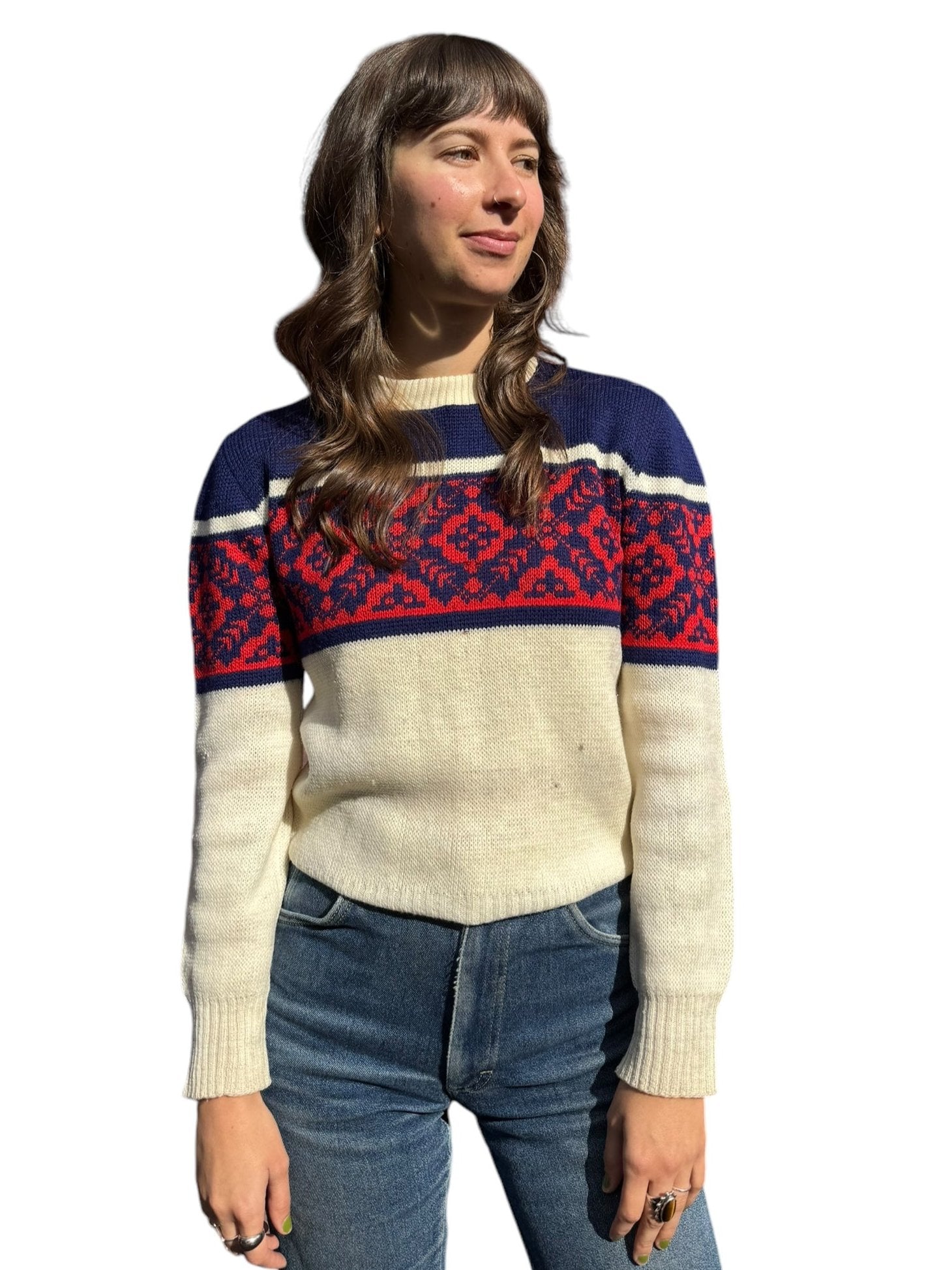 Front On Body View of Vintage Catalina Wool Knit Sweater SZ M