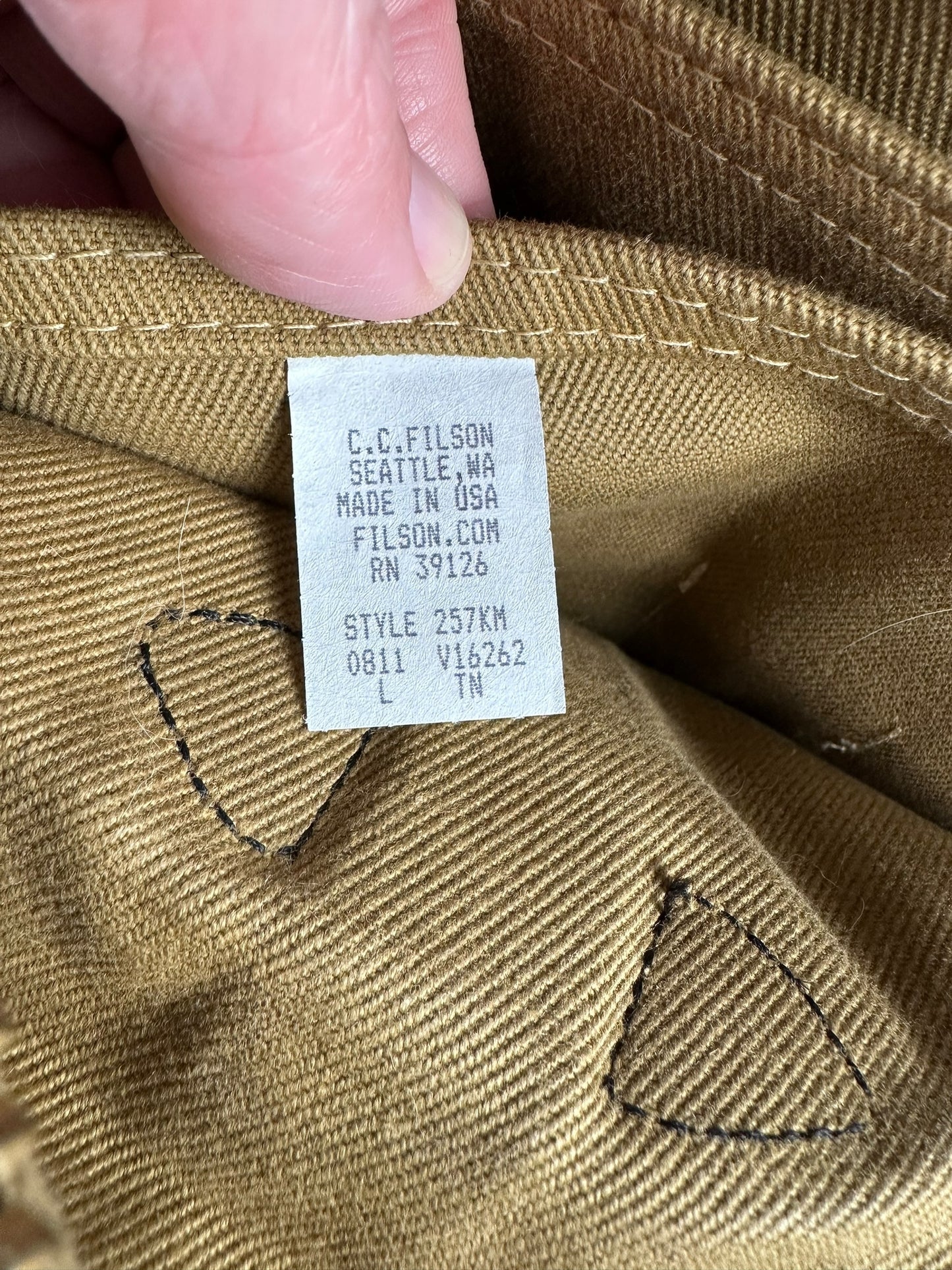 Production Tag on Filson 257KM Padded Computer Bag