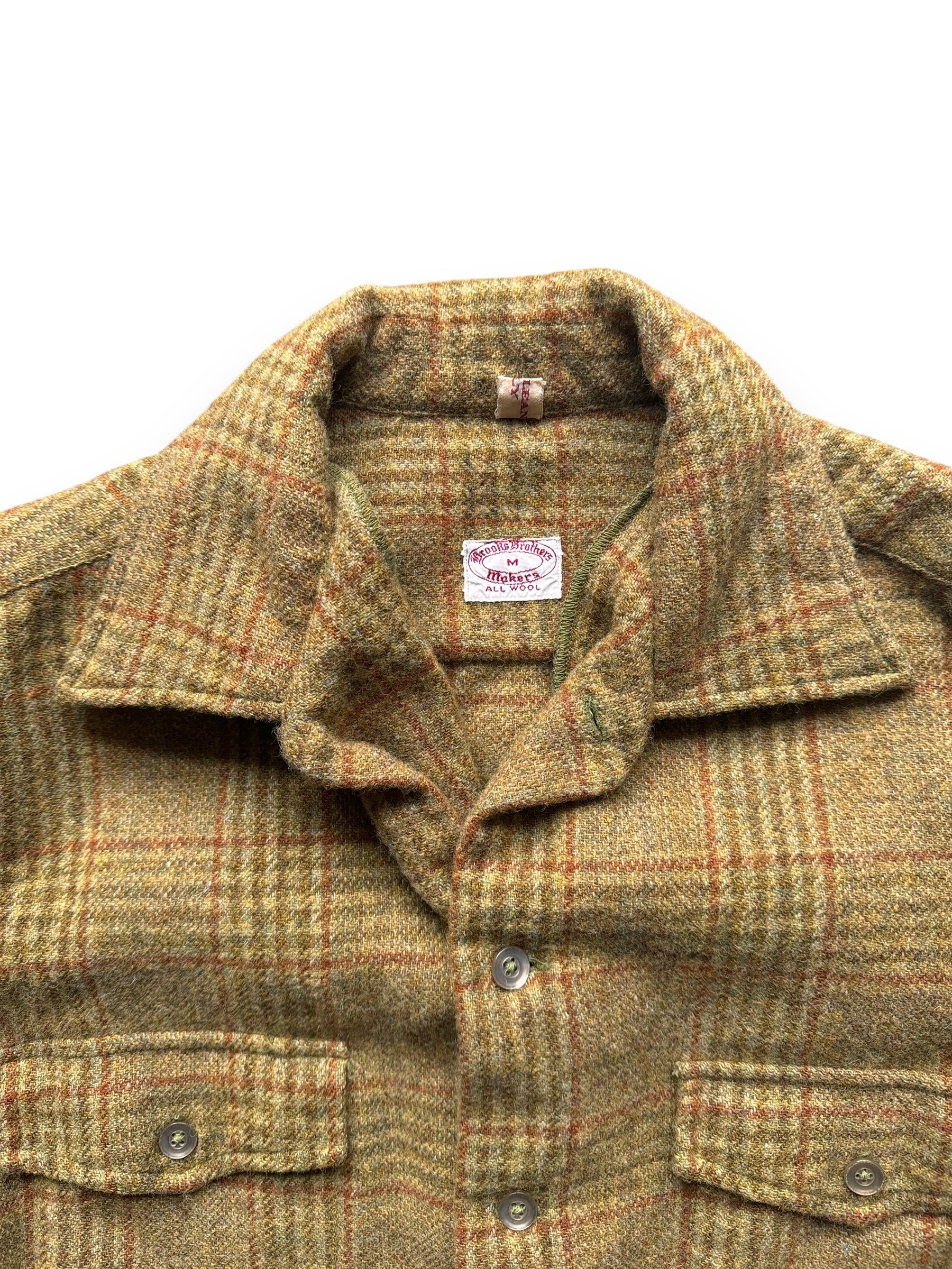 Collar/Tag View of Vintage Earth Tone Brooks Brothers Wool Flannel SZ M