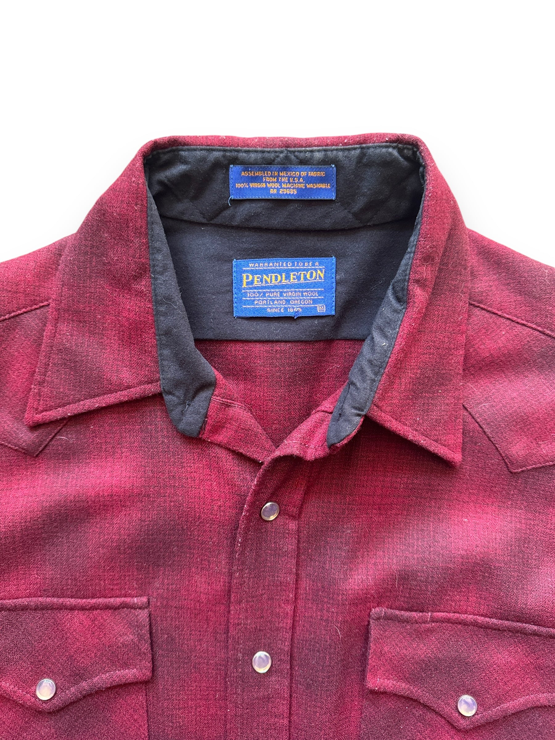 Collar View of Burgundy Pendleton Shadow Plaid Western Shirt SZ M