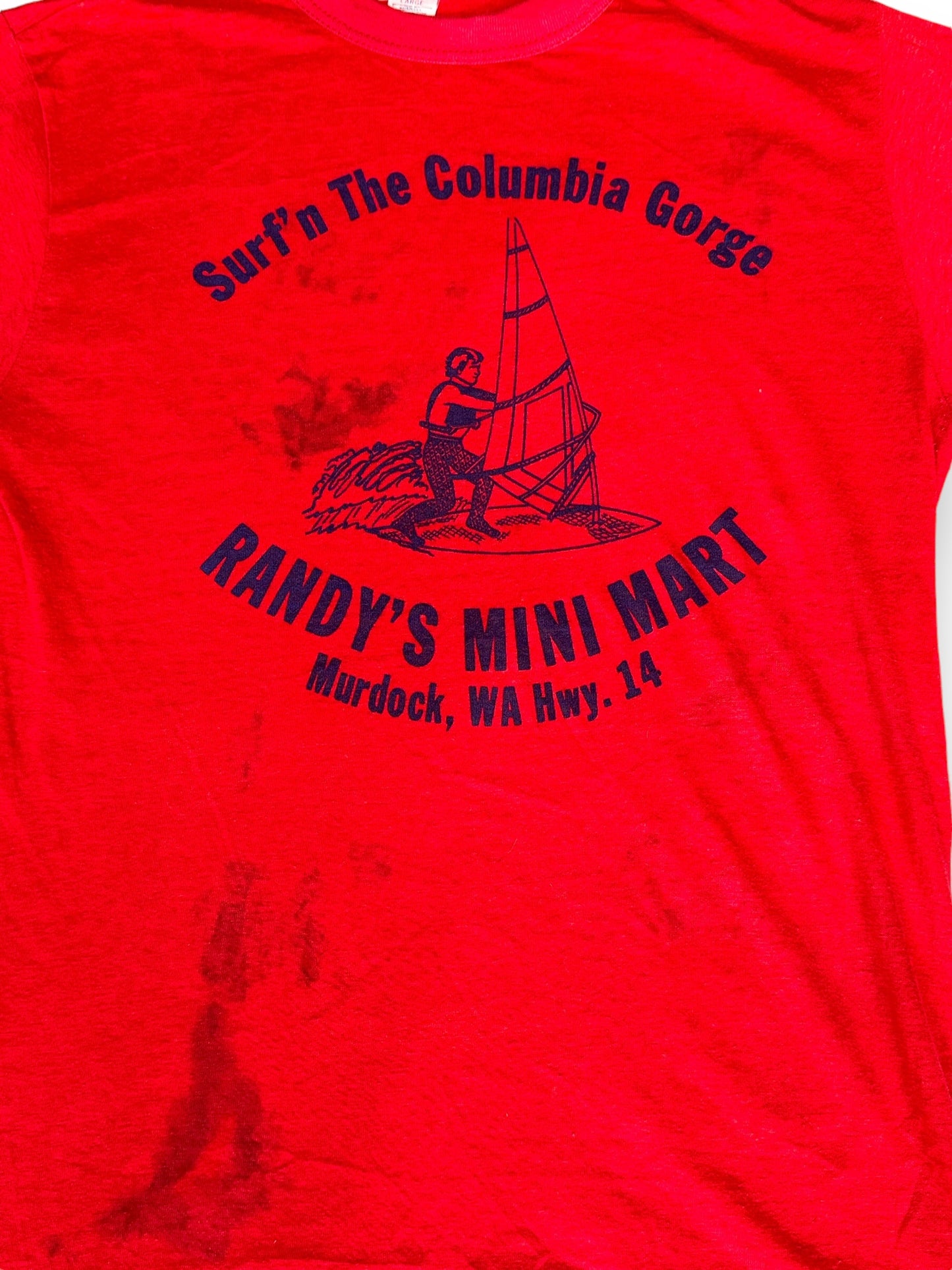 Close Up of Front Graphic on Vintage Surf'N The Gorge Tee SZ L