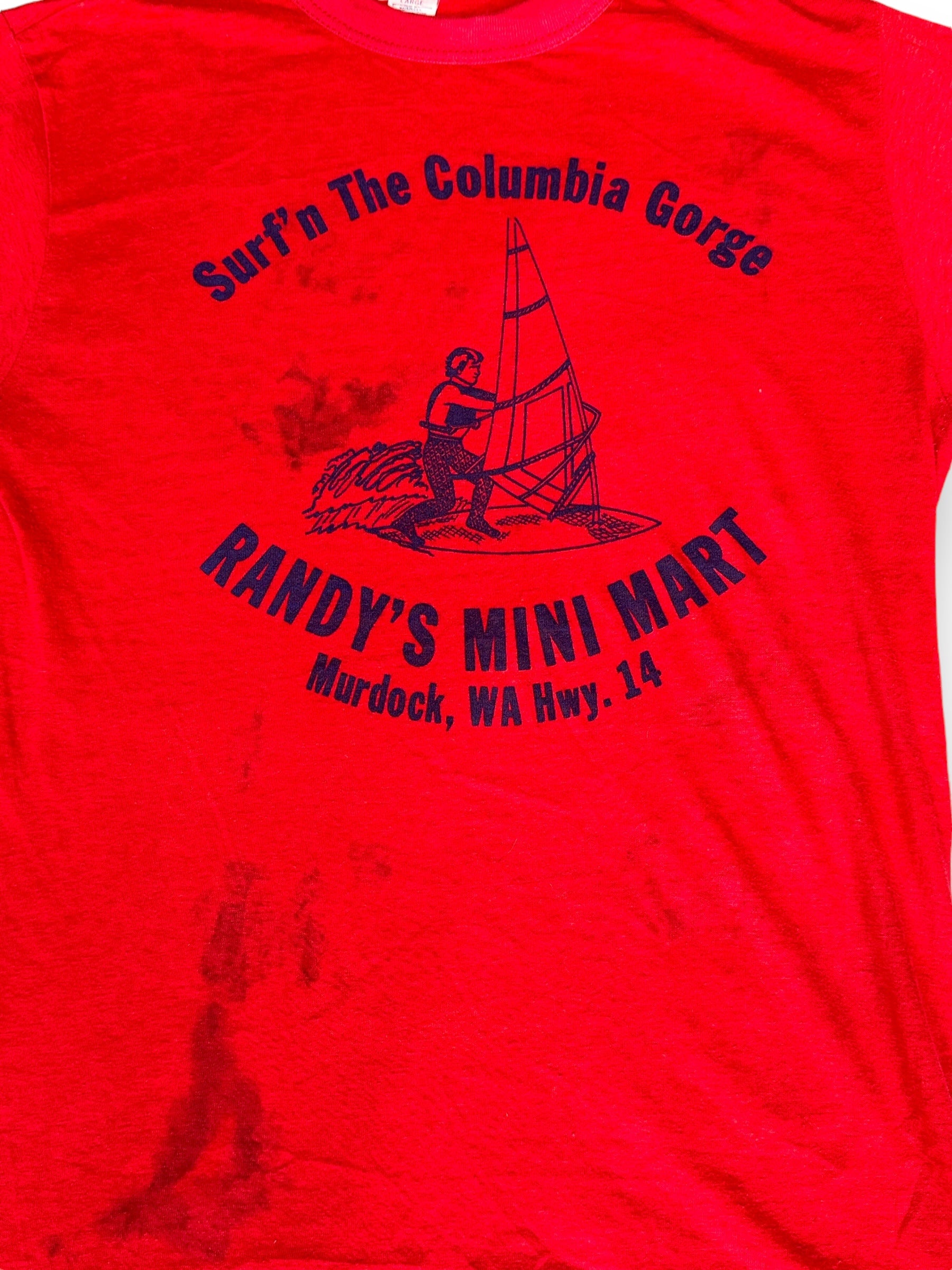 Close Up of Front Graphic on Vintage Surf'N The Gorge Tee SZ L