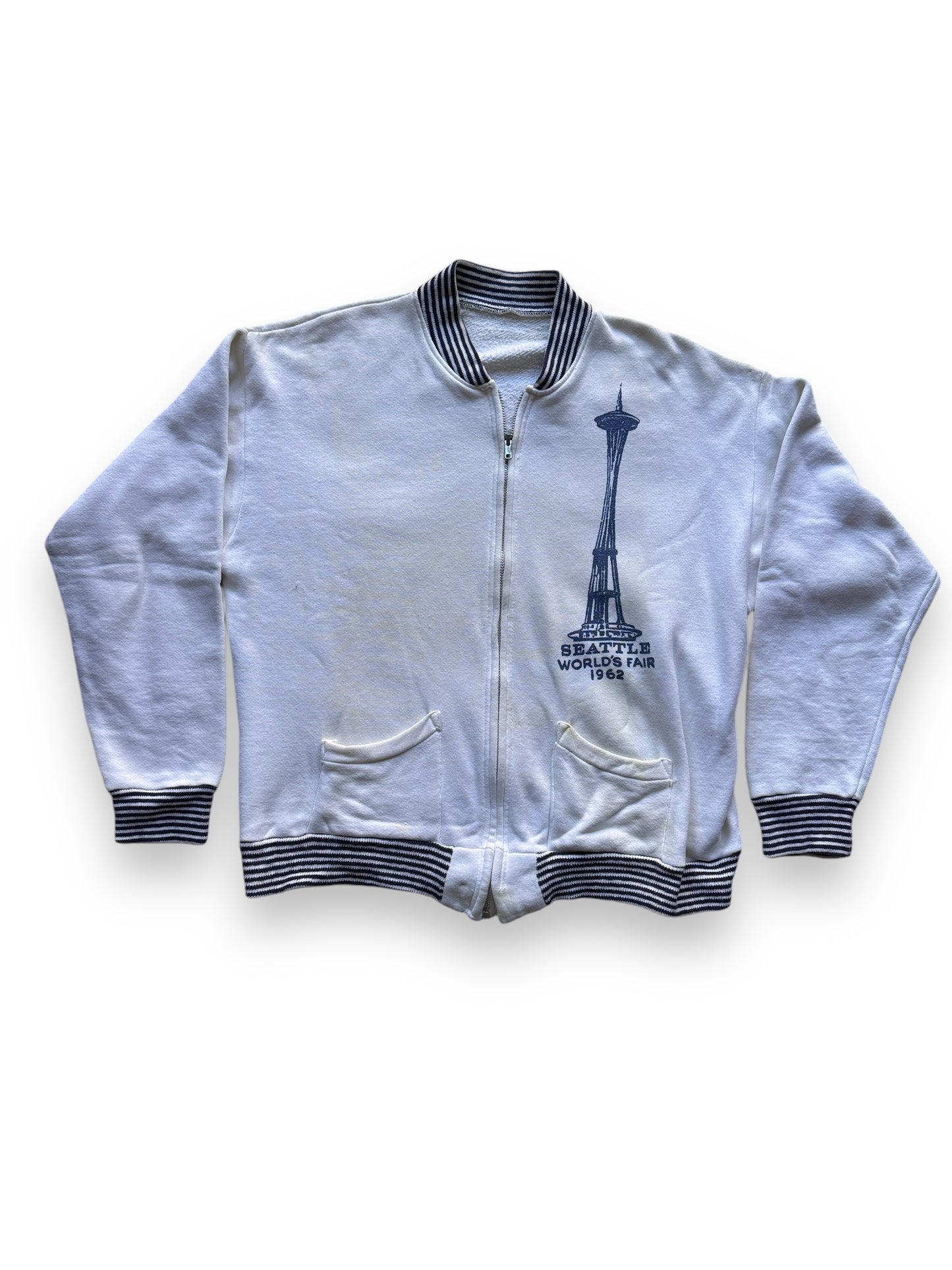 Front Flat Lay View of Vintage Seattle World's Fair 1962 Zip-Up Sweatshirt SZ M