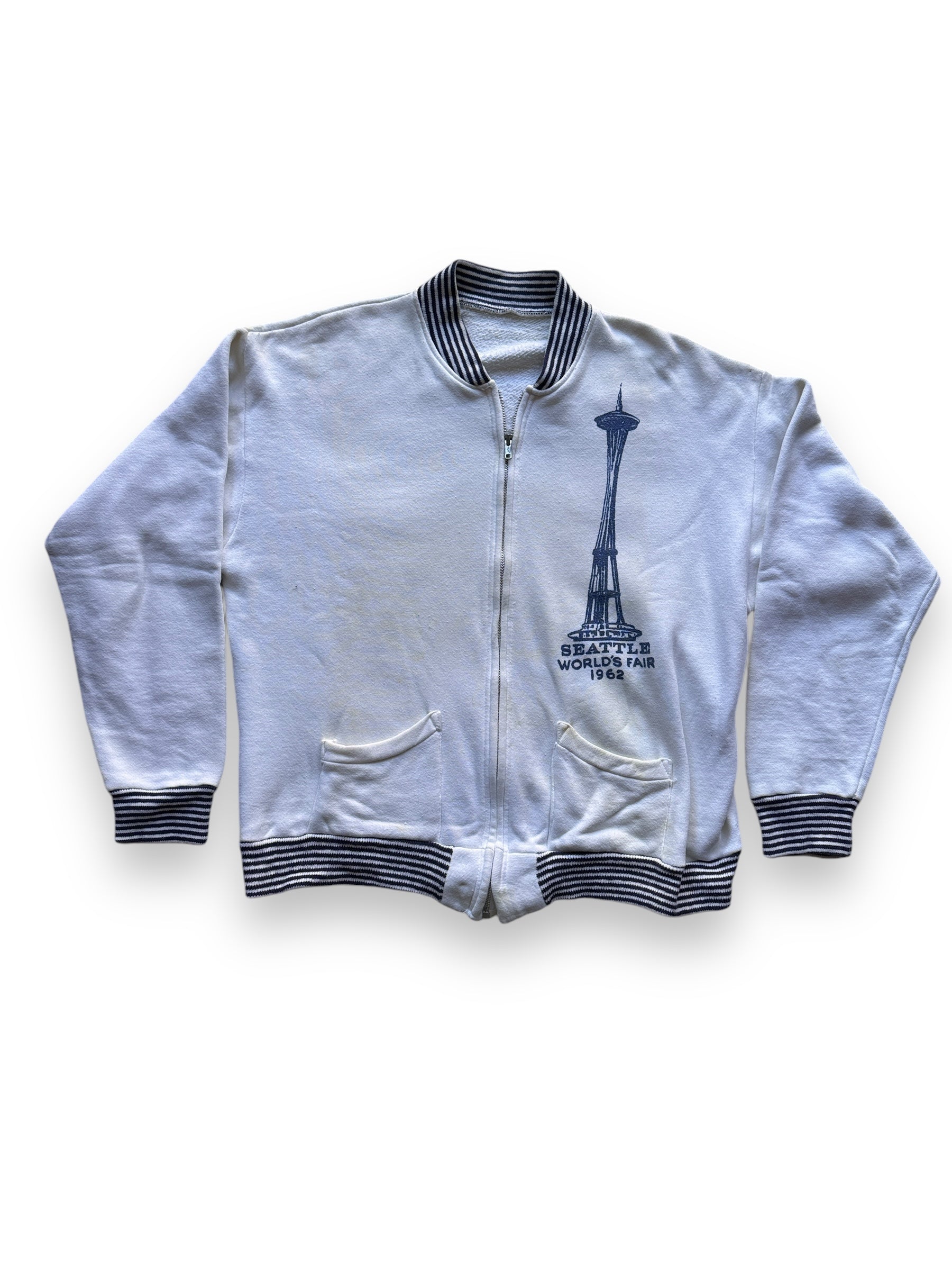 Front Flat Lay View of Vintage Seattle World's Fair 1962 Zip-Up Sweatshirt SZ M