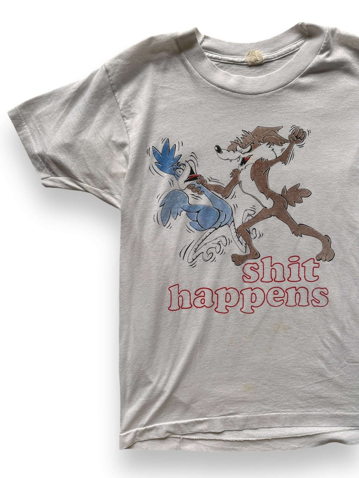 Front Right View of Vintage Wile Coyote Revenge Shit Happens T-Shirt SZ M