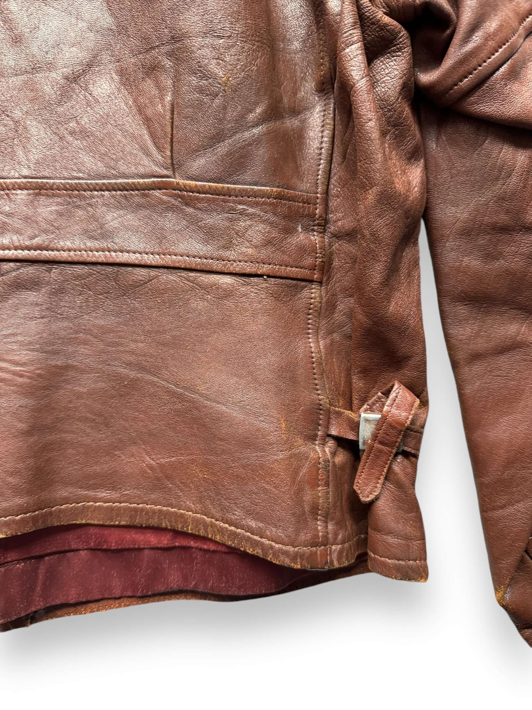 Right Side Buckle on Vintage 30s/40s Era Leather Jacket with Crown Spring Loaded Zipper SZ L