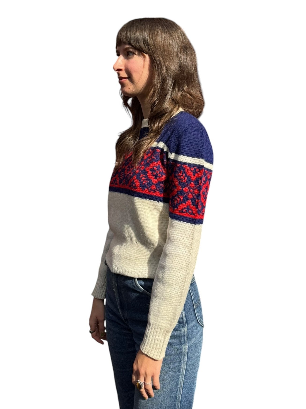 Side Profile View of Vintage Catalina Wool Knit Sweater SZ M