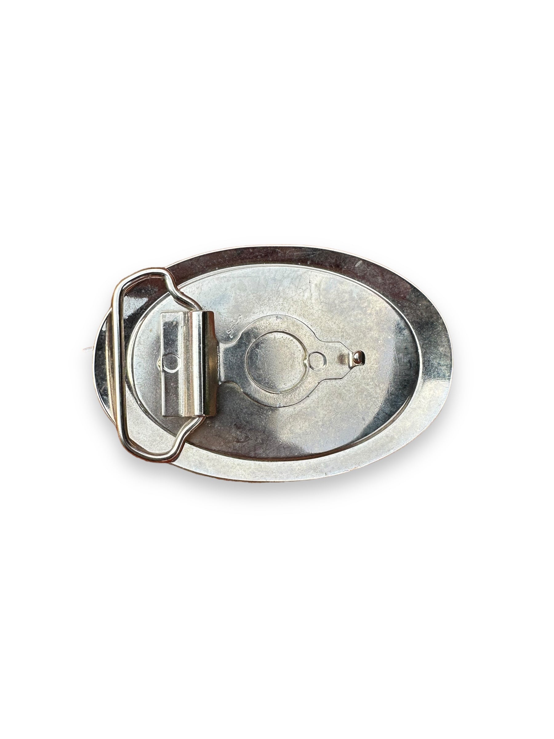 Rear View of Vintage Nickel Plated Bucking Bronco Belt Buckle