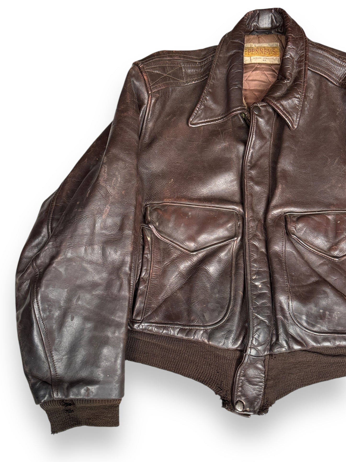 Front Right View of Vintage Penney's Horsehide Jacket SZ 42