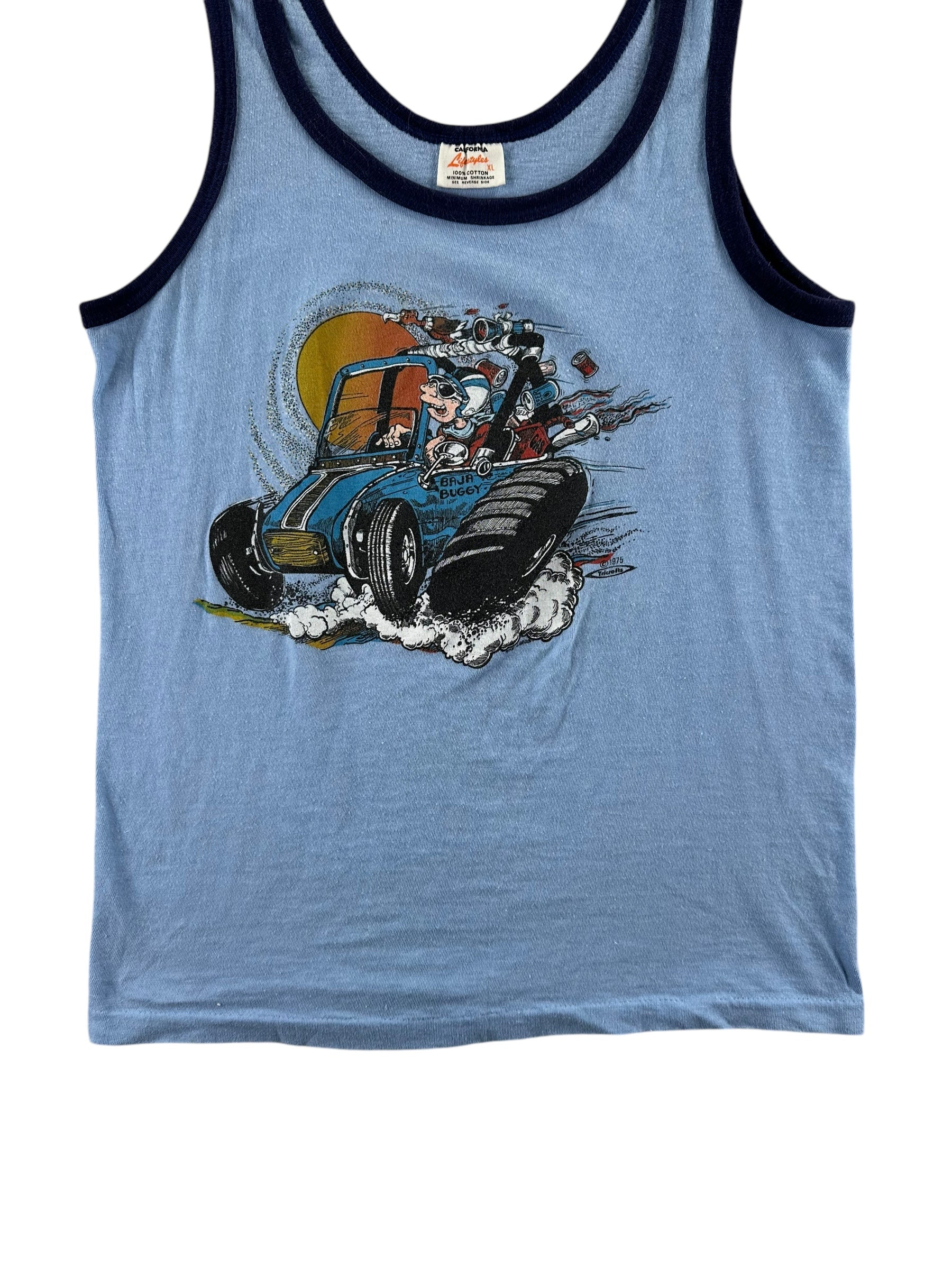 Front Detail on Vintage California Lifestyles Baja Buggy Tank Top SZ XL