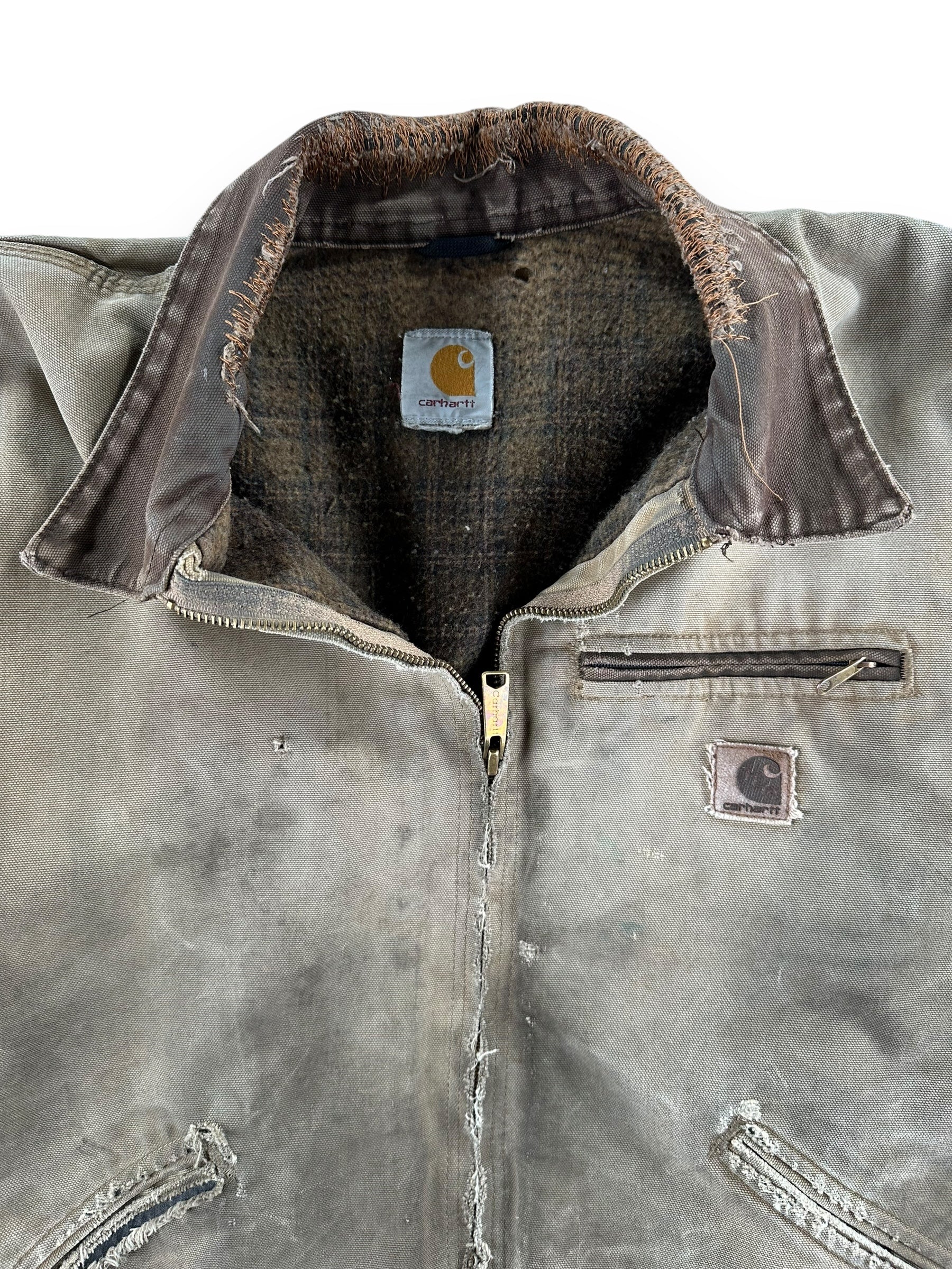 Repaired Collar on Distressed Repaired Carhartt Detroit Jacket SZ XL