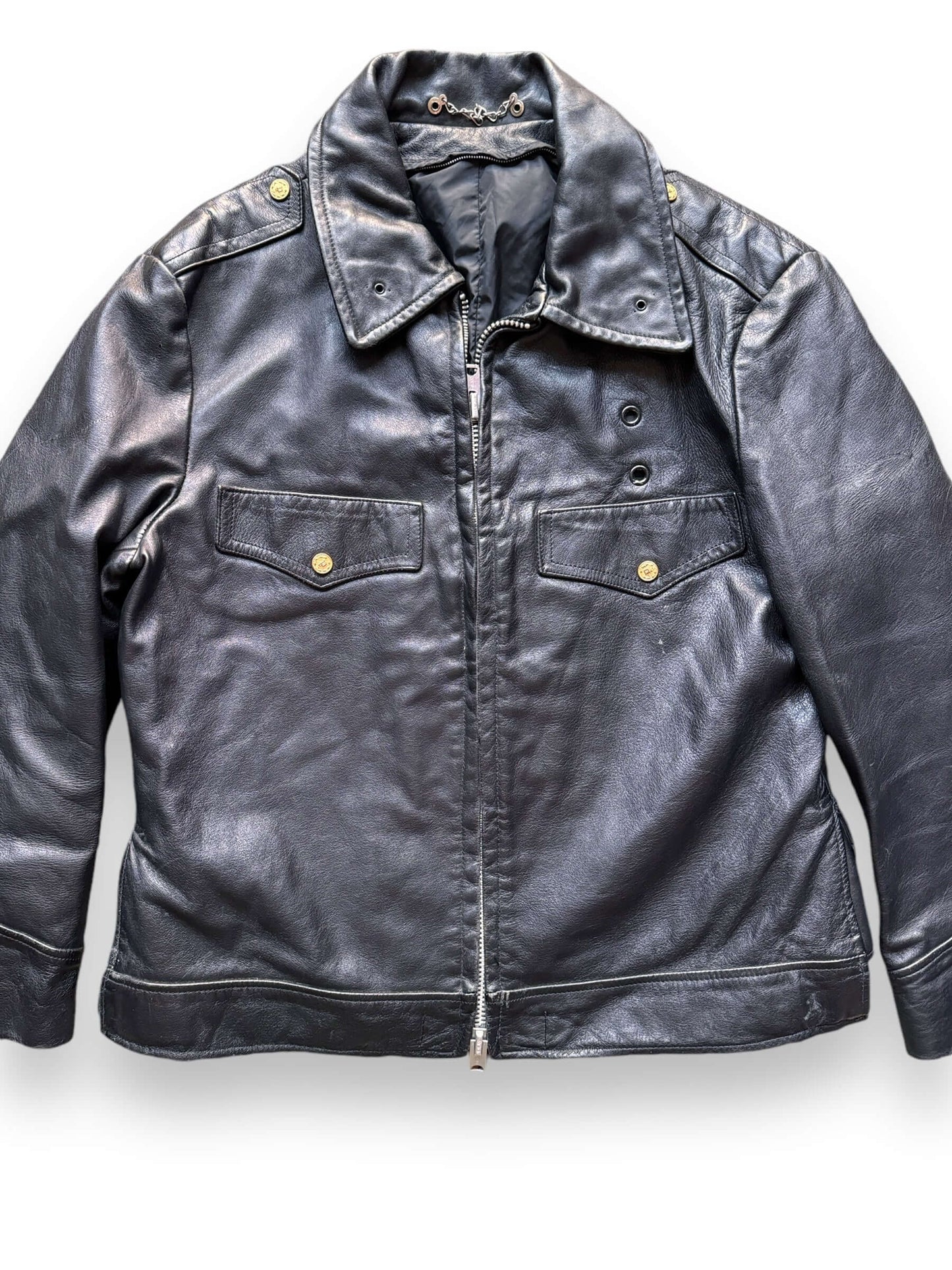 Front Detail on Vintage Horsehide Police Jacket SZ 46