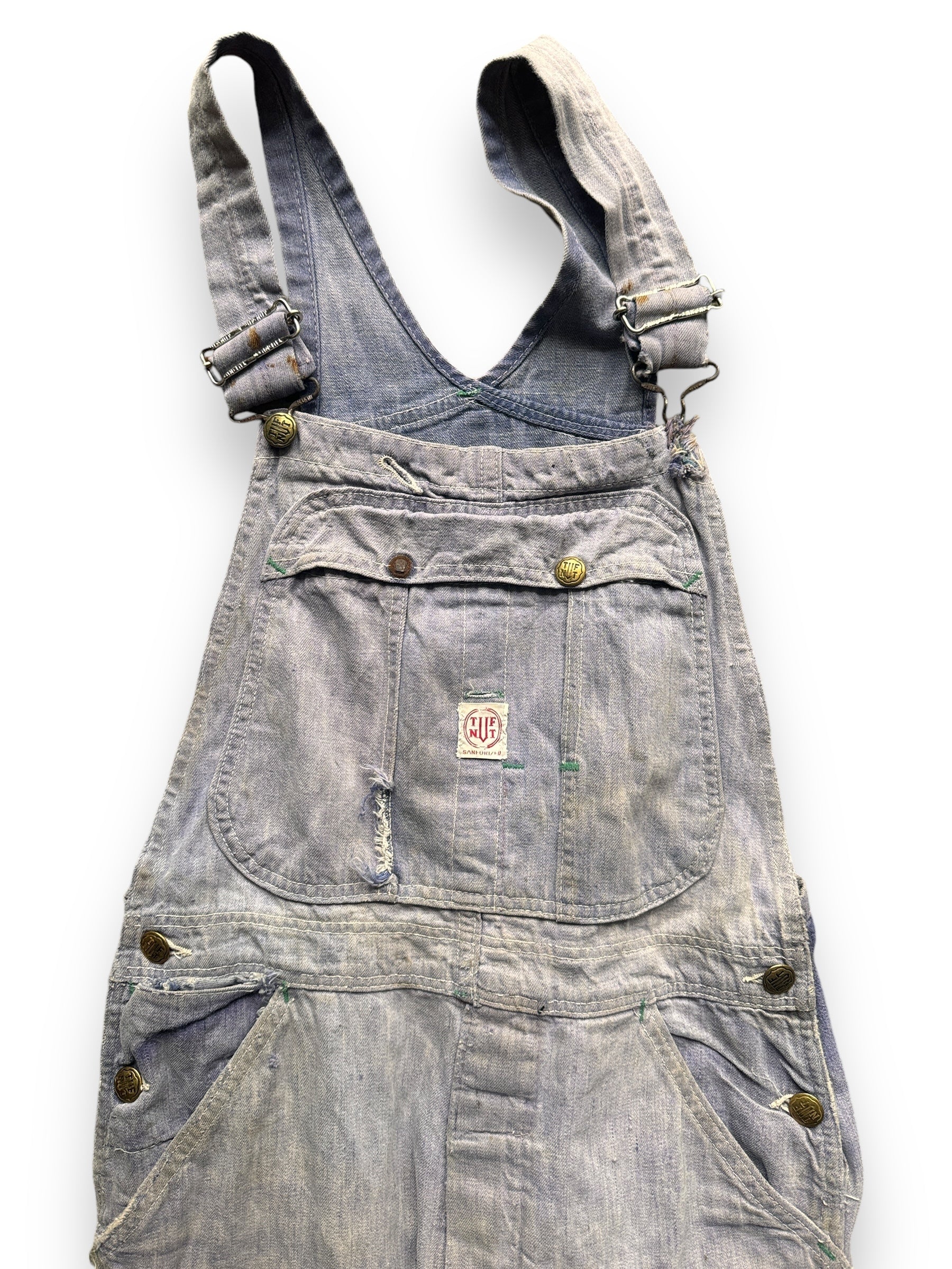 Upper Front View of Rear View of Vintage Faded Tuf Nut Overalls SZ SM