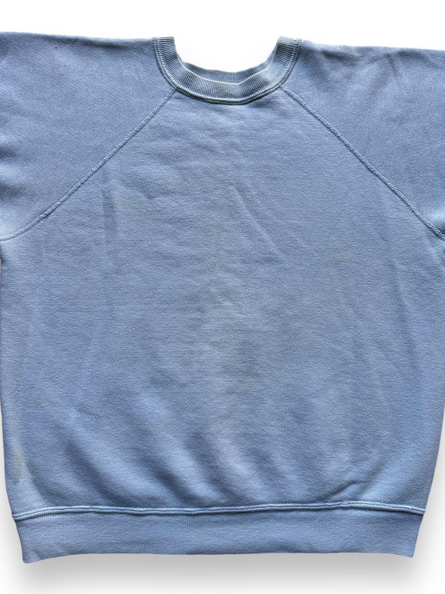 Front Detail on Vintage Robin's Egg Blue Short Sleeve Crewneck SZ L