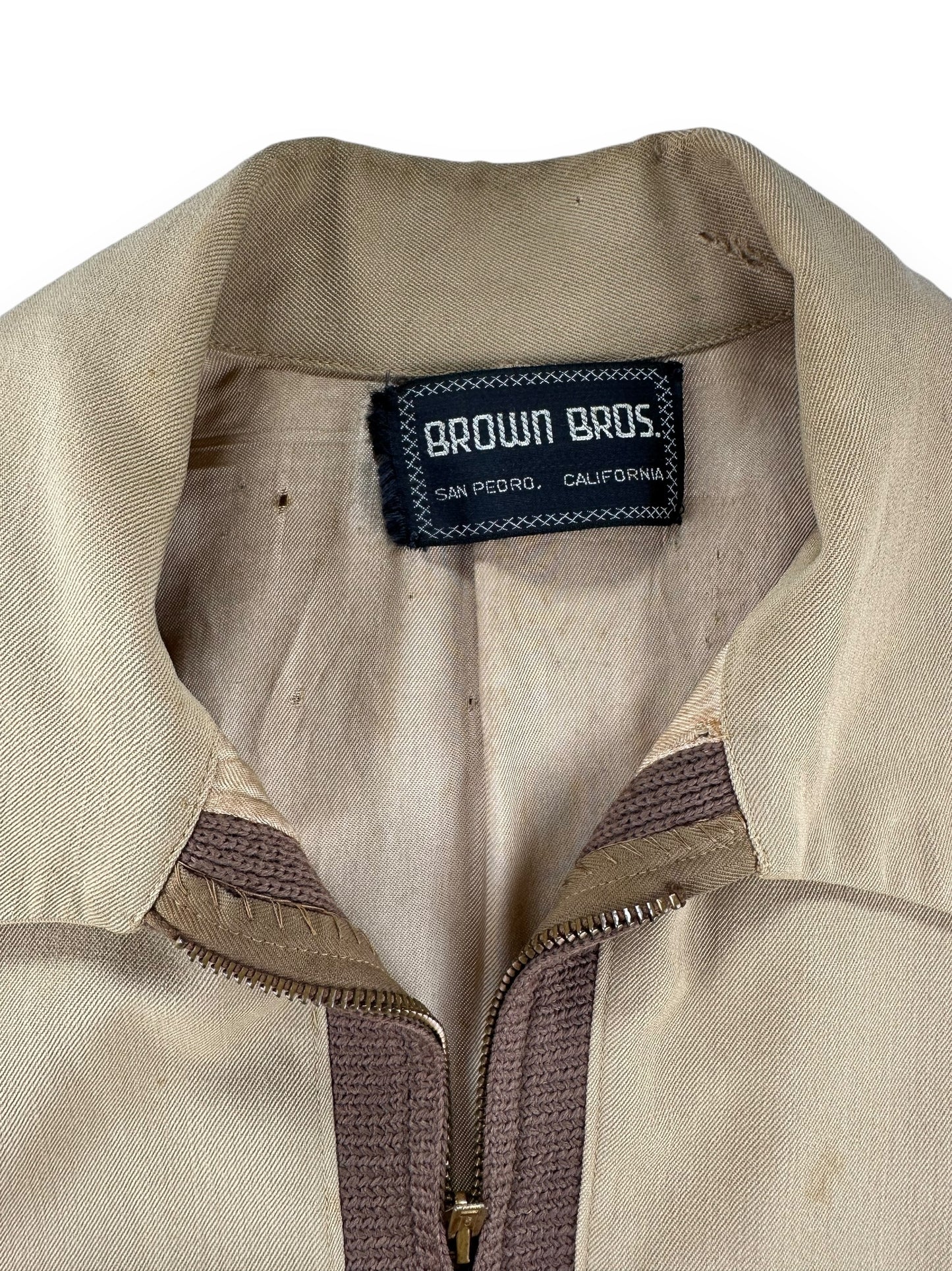 Tag View of Vintage Brown Bros Gabardine Ricky Jacket SZ XL