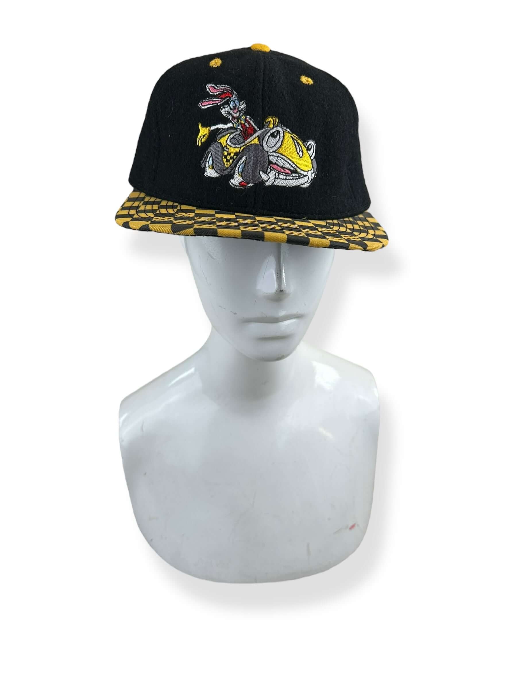 Front View of NOS Vintage Roger Rabbit Yellow & Black Bill Snapback Hat