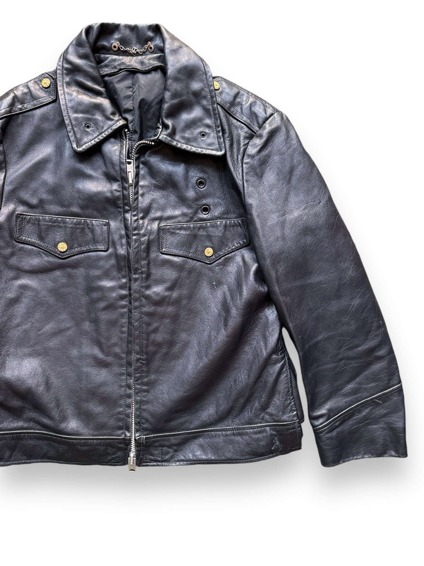 Front Left View of Vintage Horsehide Police Jacket SZ 46