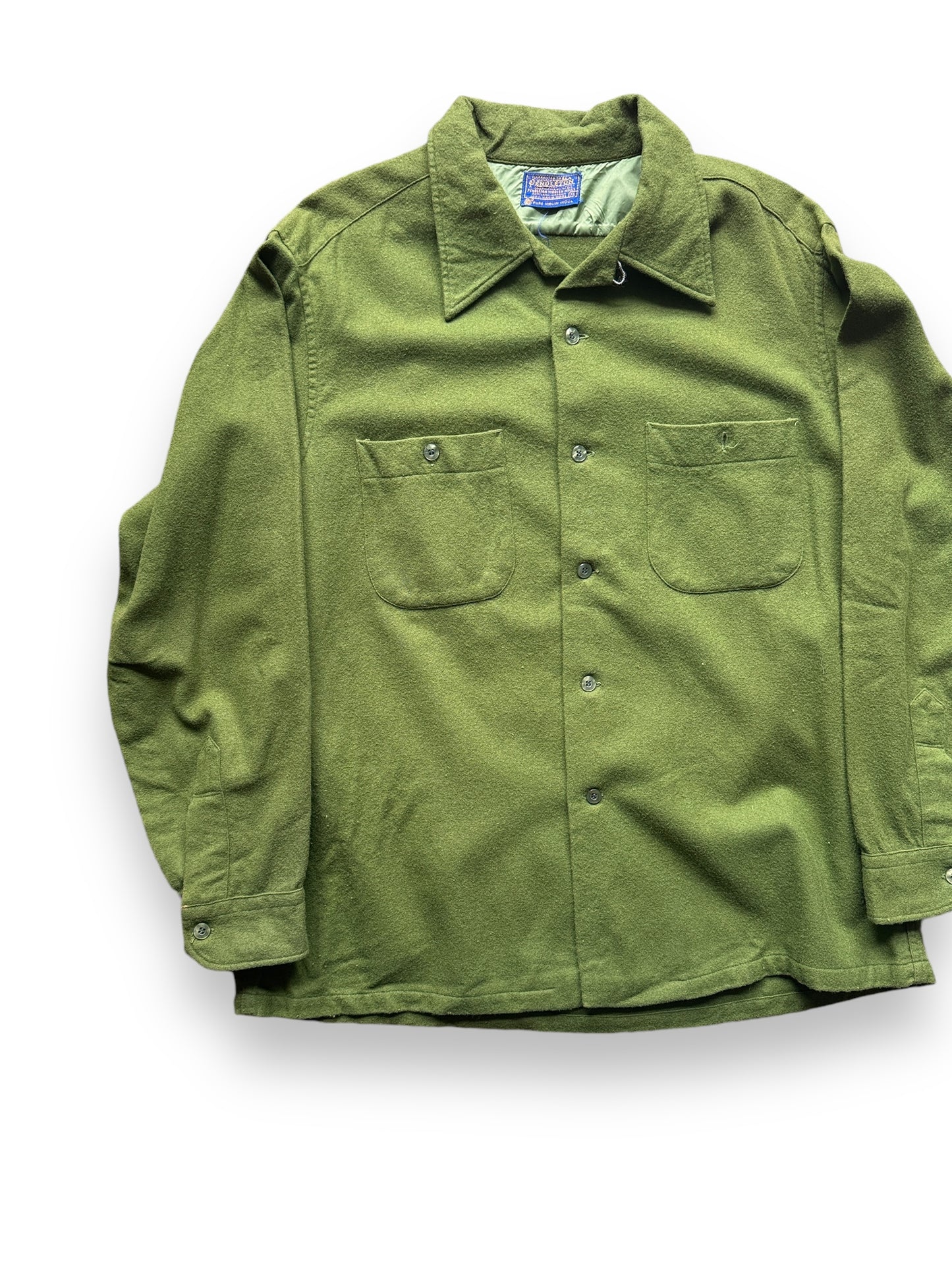 Front Right View of Vintage Solid Green Pendleton Loop Collar Shirt SZ XL