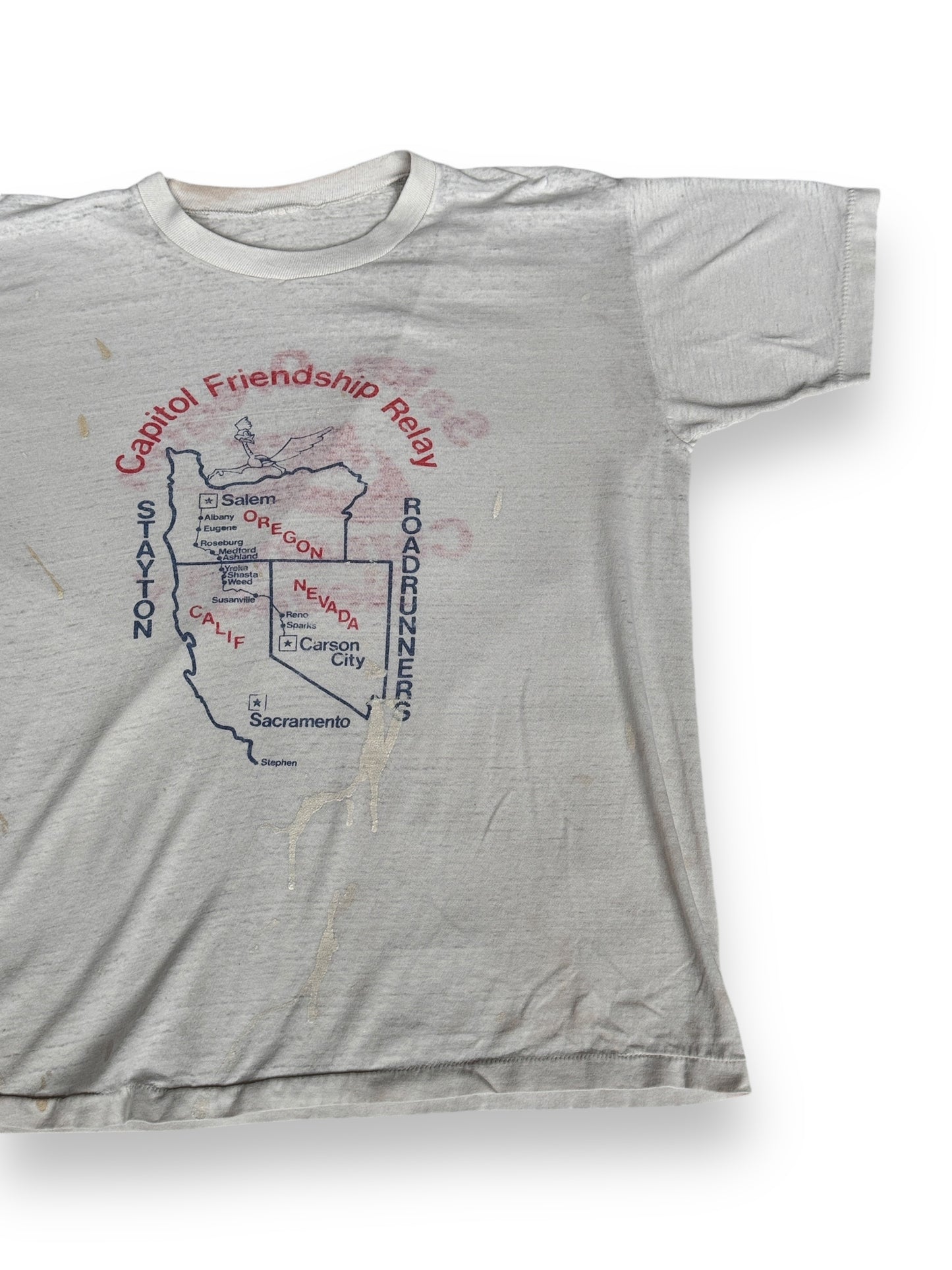 Front Left View of Vintage Thrashed Capitol Friendship Relay Race Tee SZ L