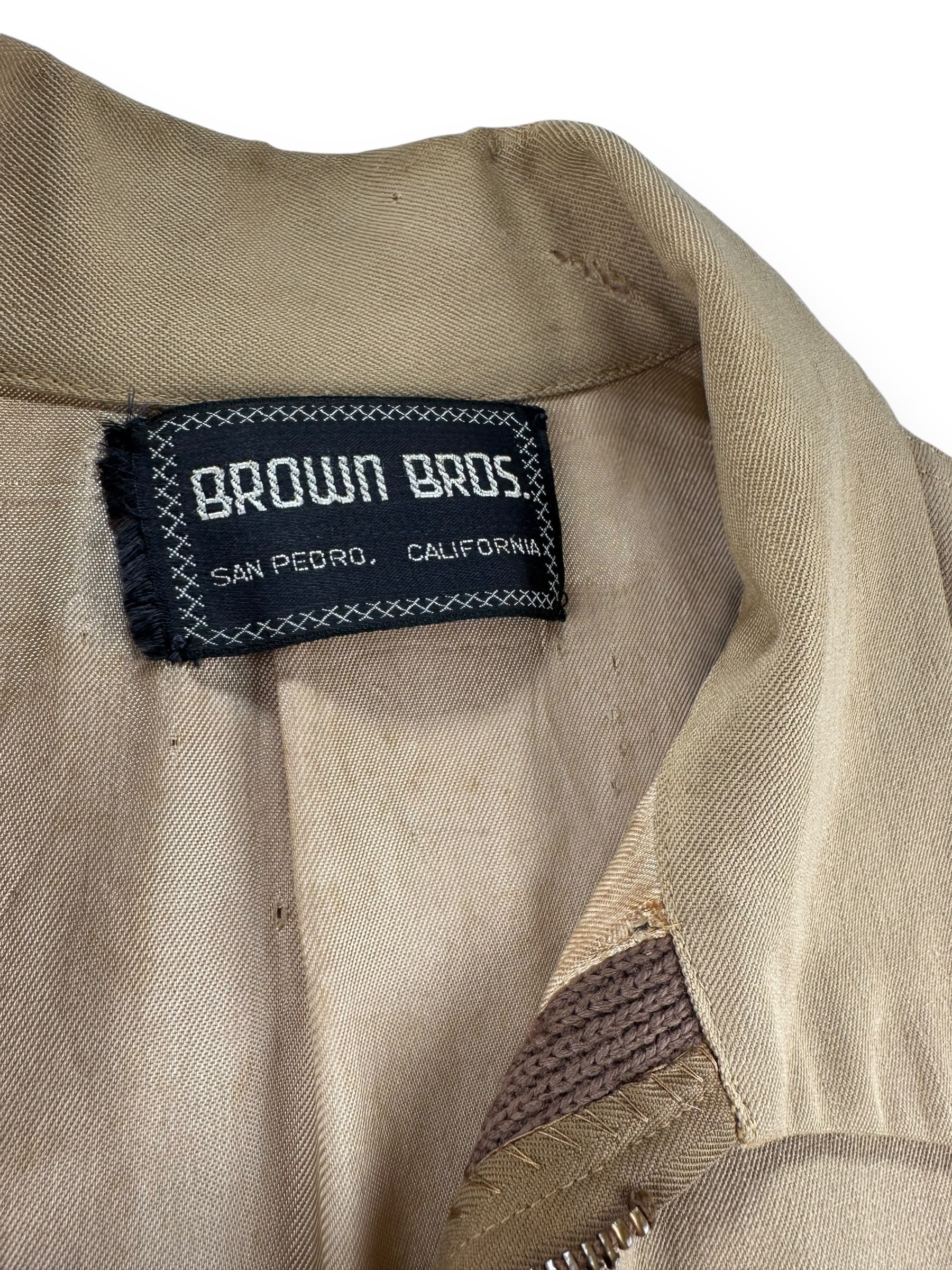 Moth nibbles on the collar of Vintage Brown Bros Gabardine Ricky Jacket SZ XL