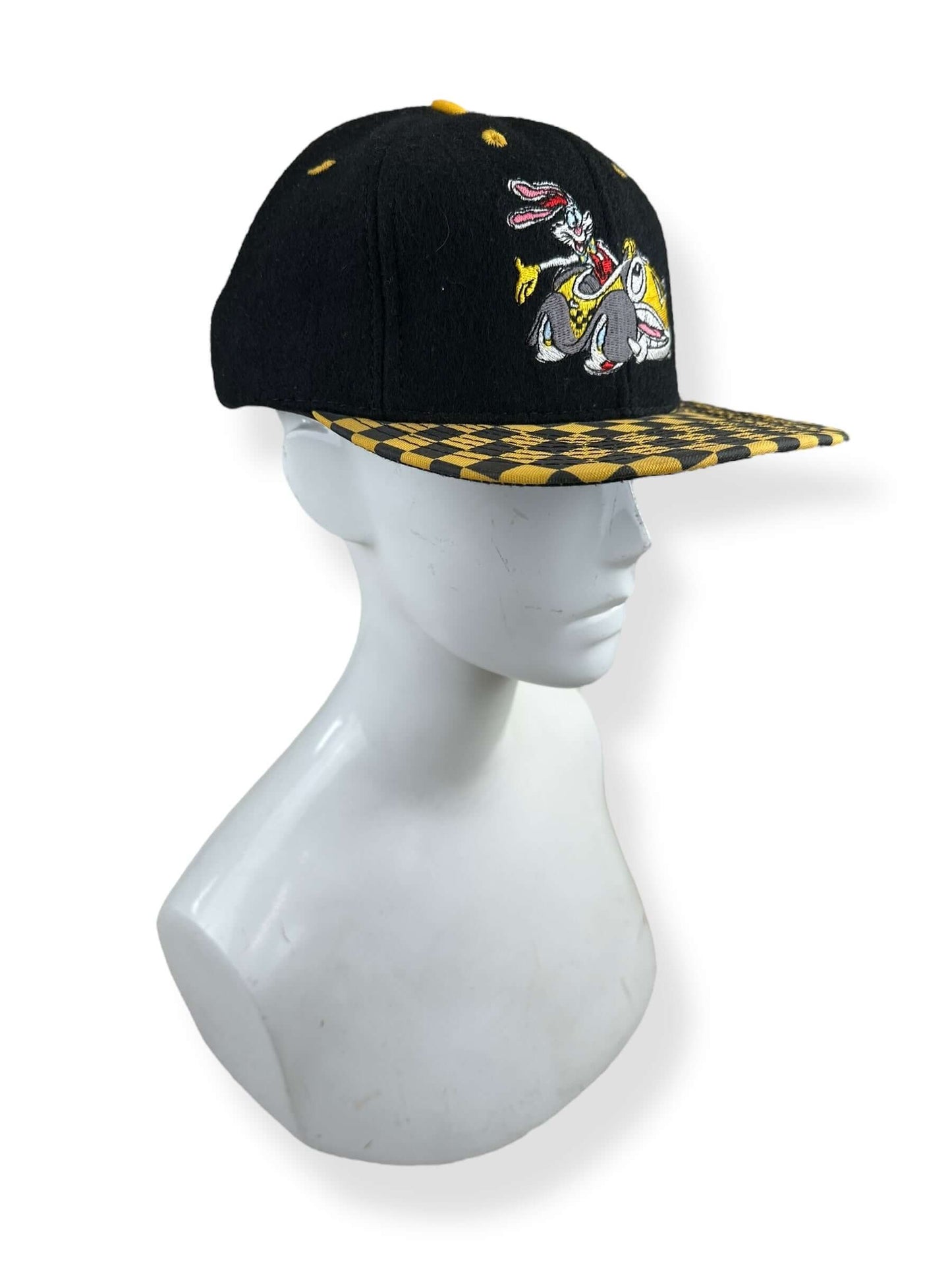 Front Right View of NOS Vintage Roger Rabbit Yellow & Black Bill Snapback Hat