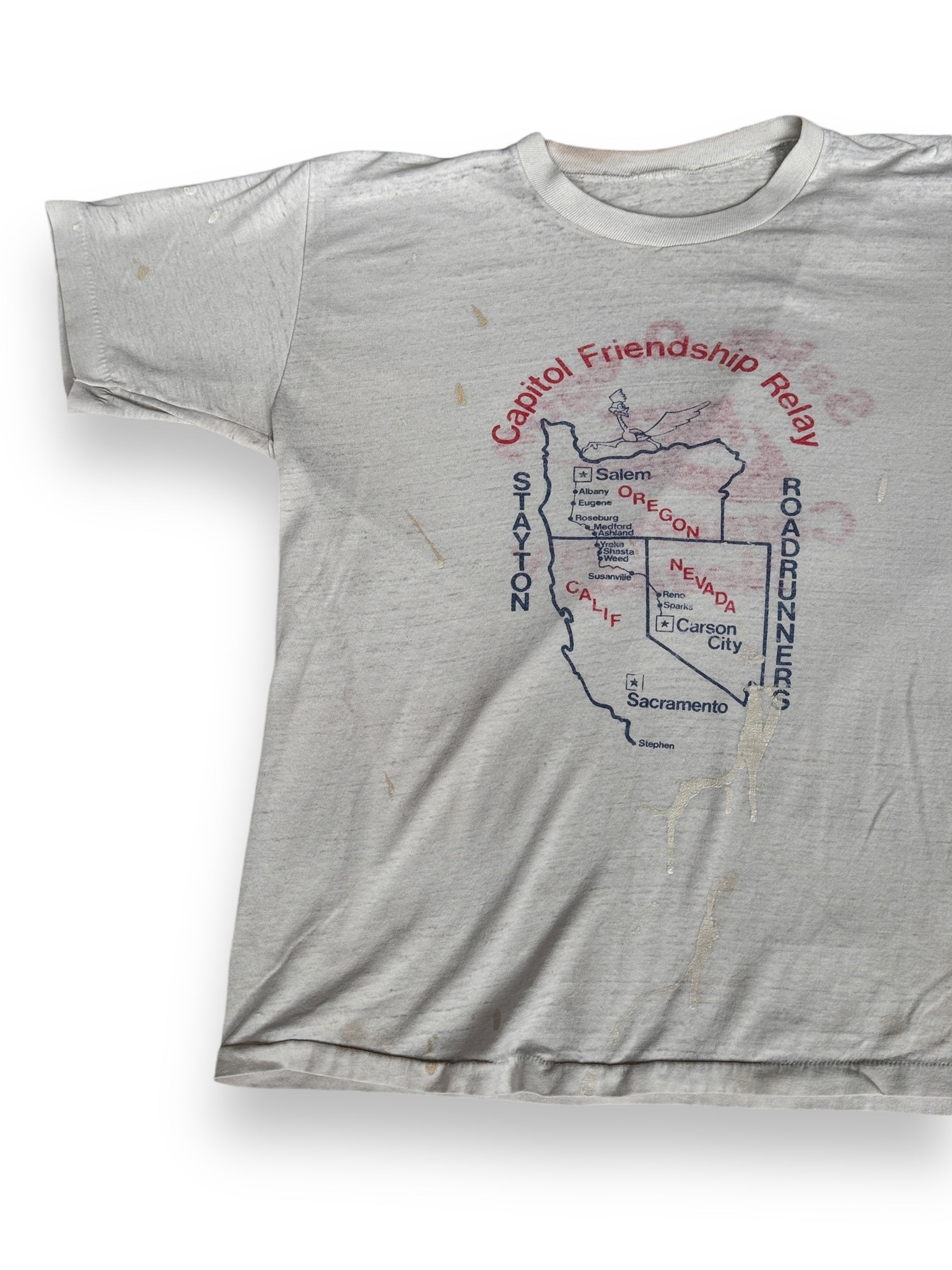 Front Right View of Vintage Thrashed Capitol Friendship Relay Race Tee SZ L