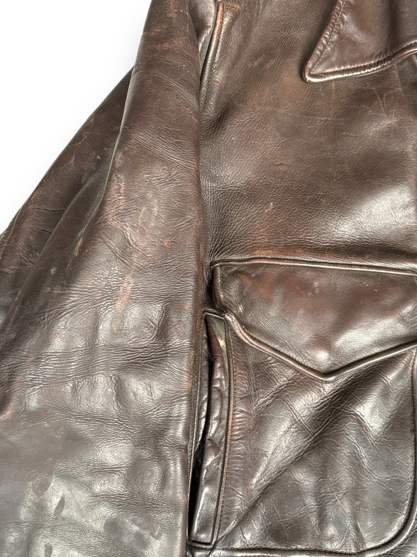 Additional View of the Sleeves of Vintage Penney's Horsehide Jacket SZ 42