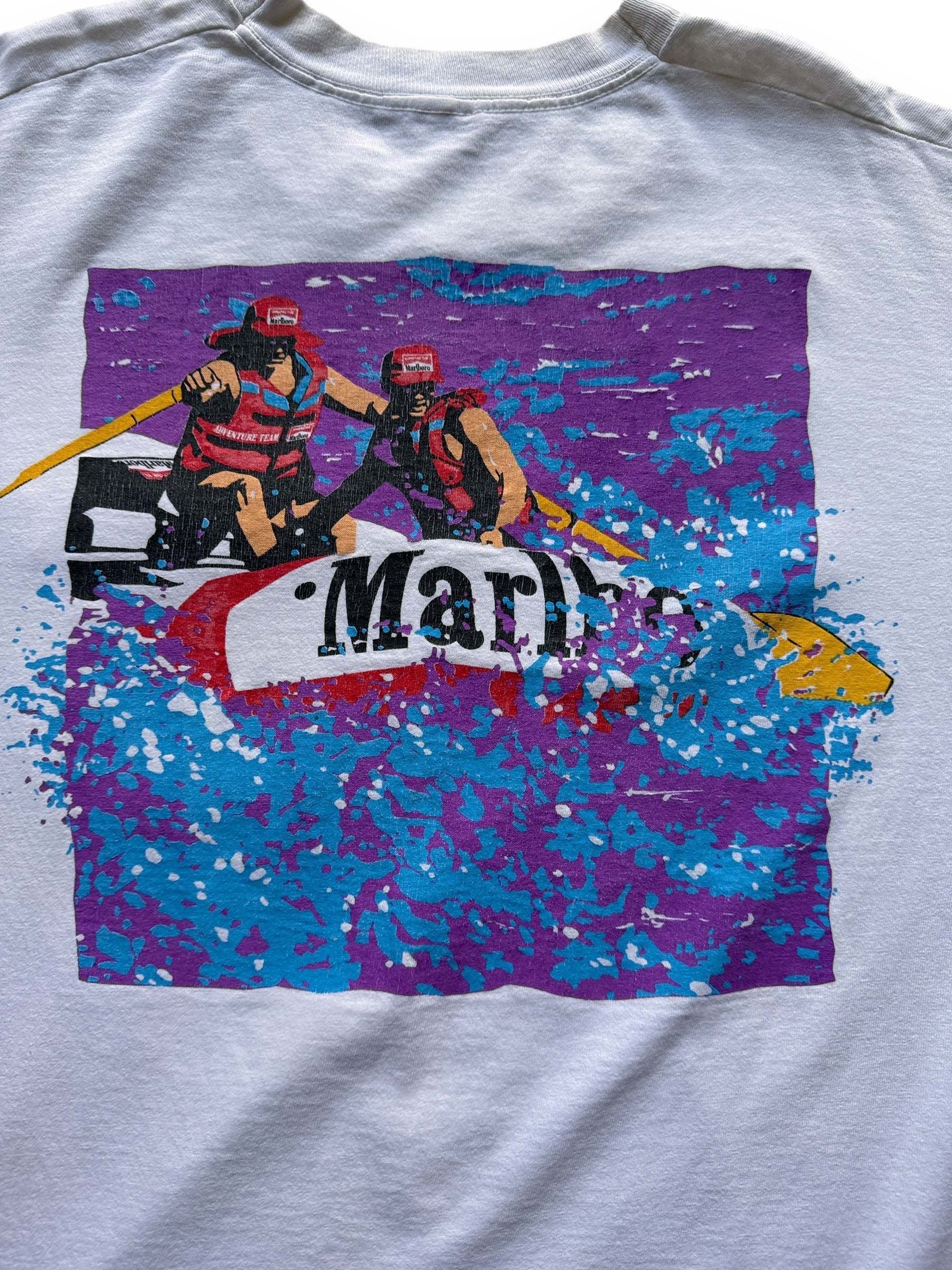 Rear Graphic Detail on Vintage Marlboro Rafting Pocket Tee SZ XL