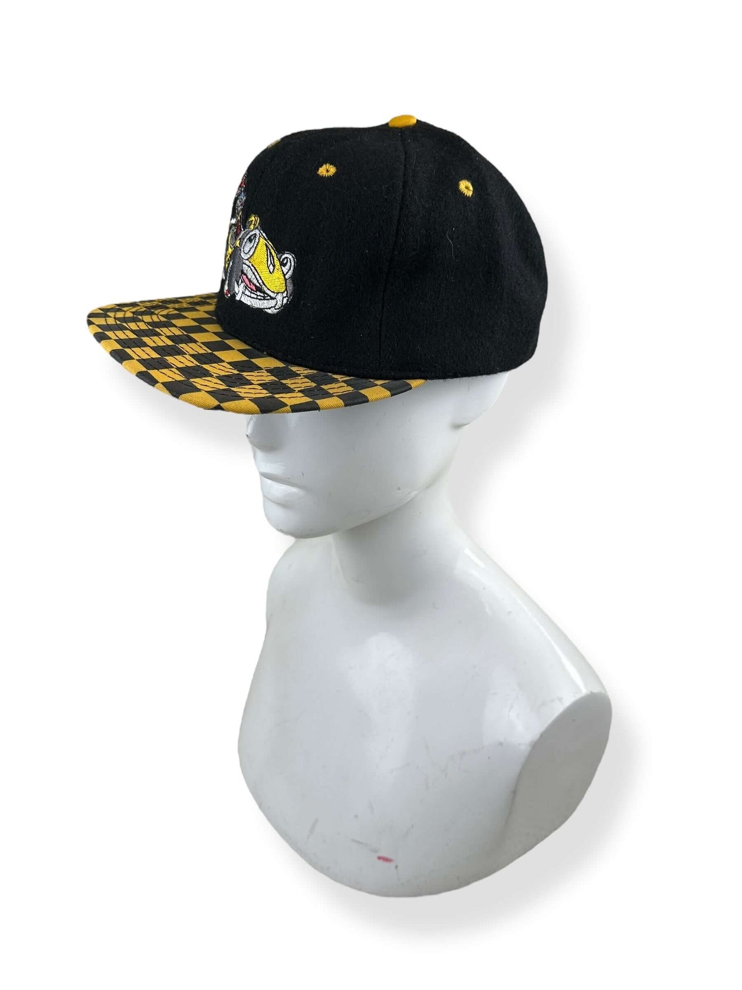 Front Left View of NOS Vintage Roger Rabbit Yellow & Black Bill Snapback Hat