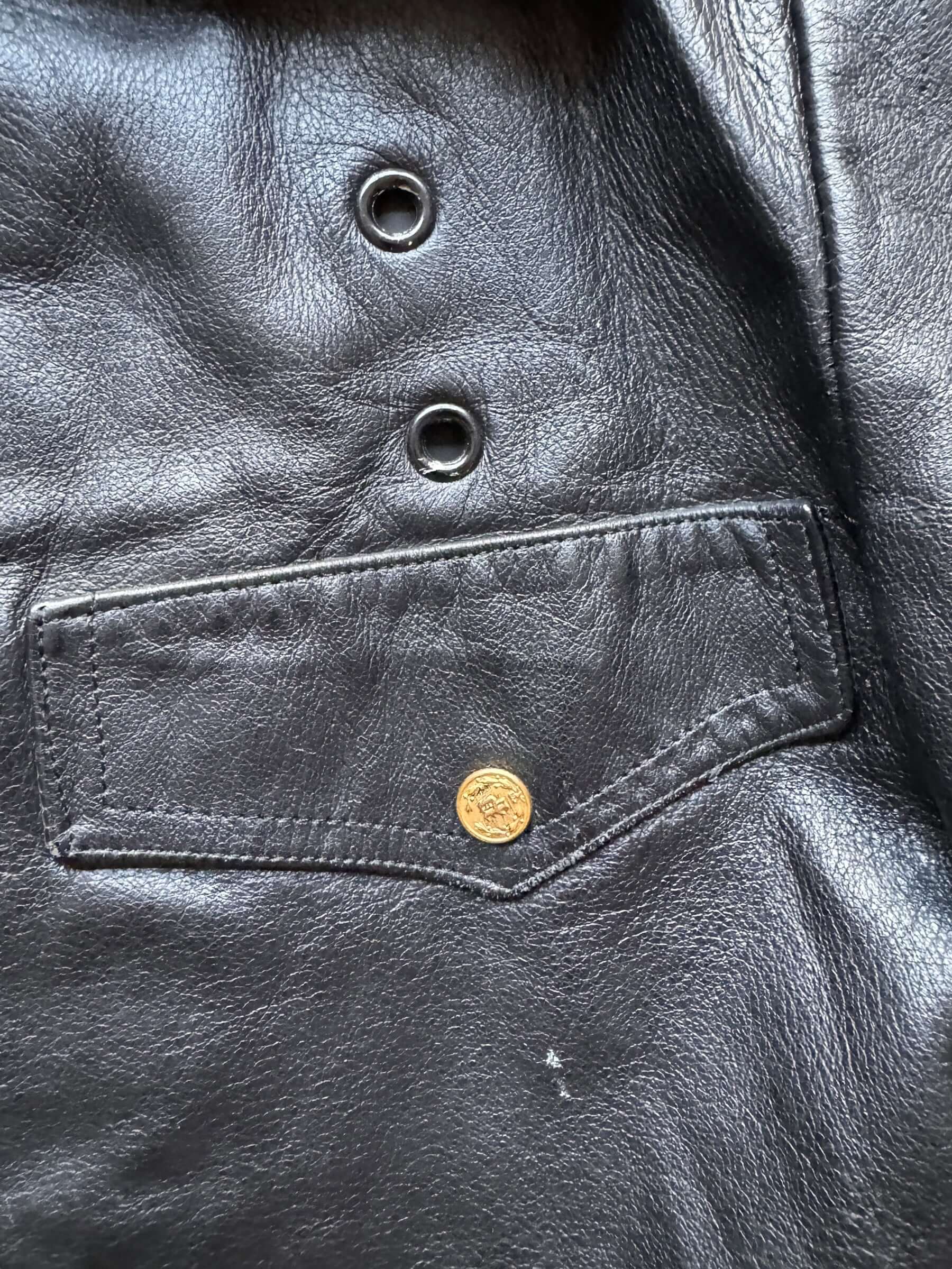 P on Pocket Detail of Vintage Horsehide Police Jacket SZ 46