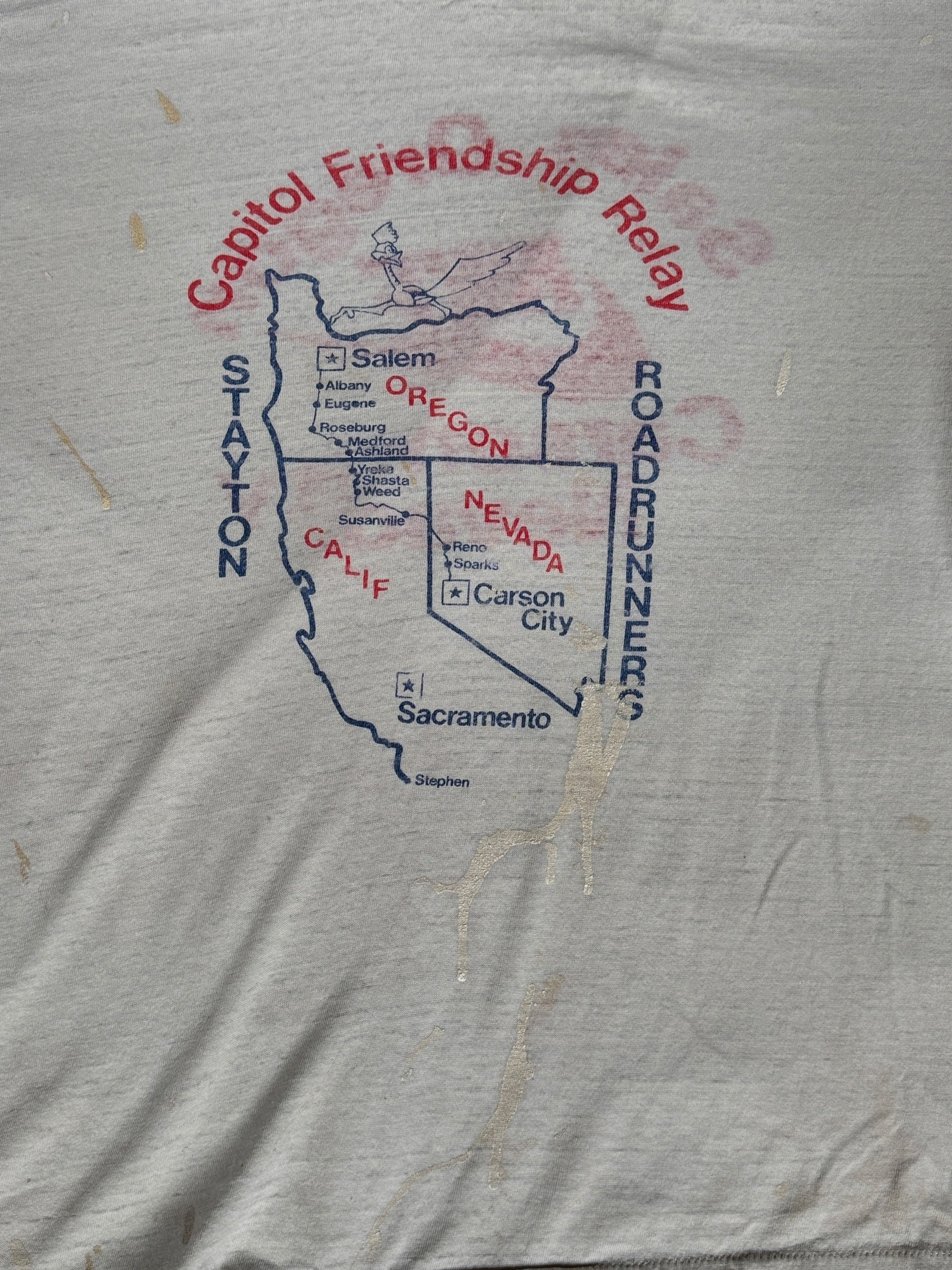 Front Detail on Vintage Thrashed Capitol Friendship Relay Race Tee SZ L