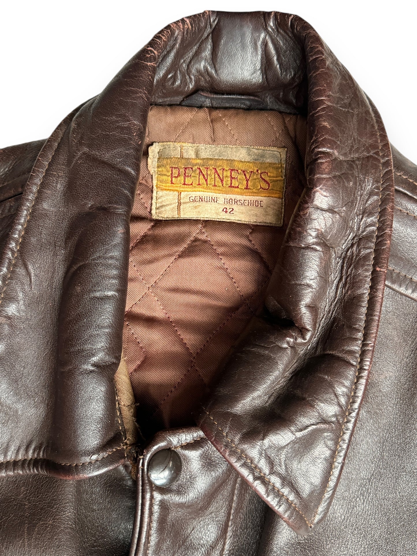 Tag View of Vintage Penney's Horsehide Jacket SZ 42