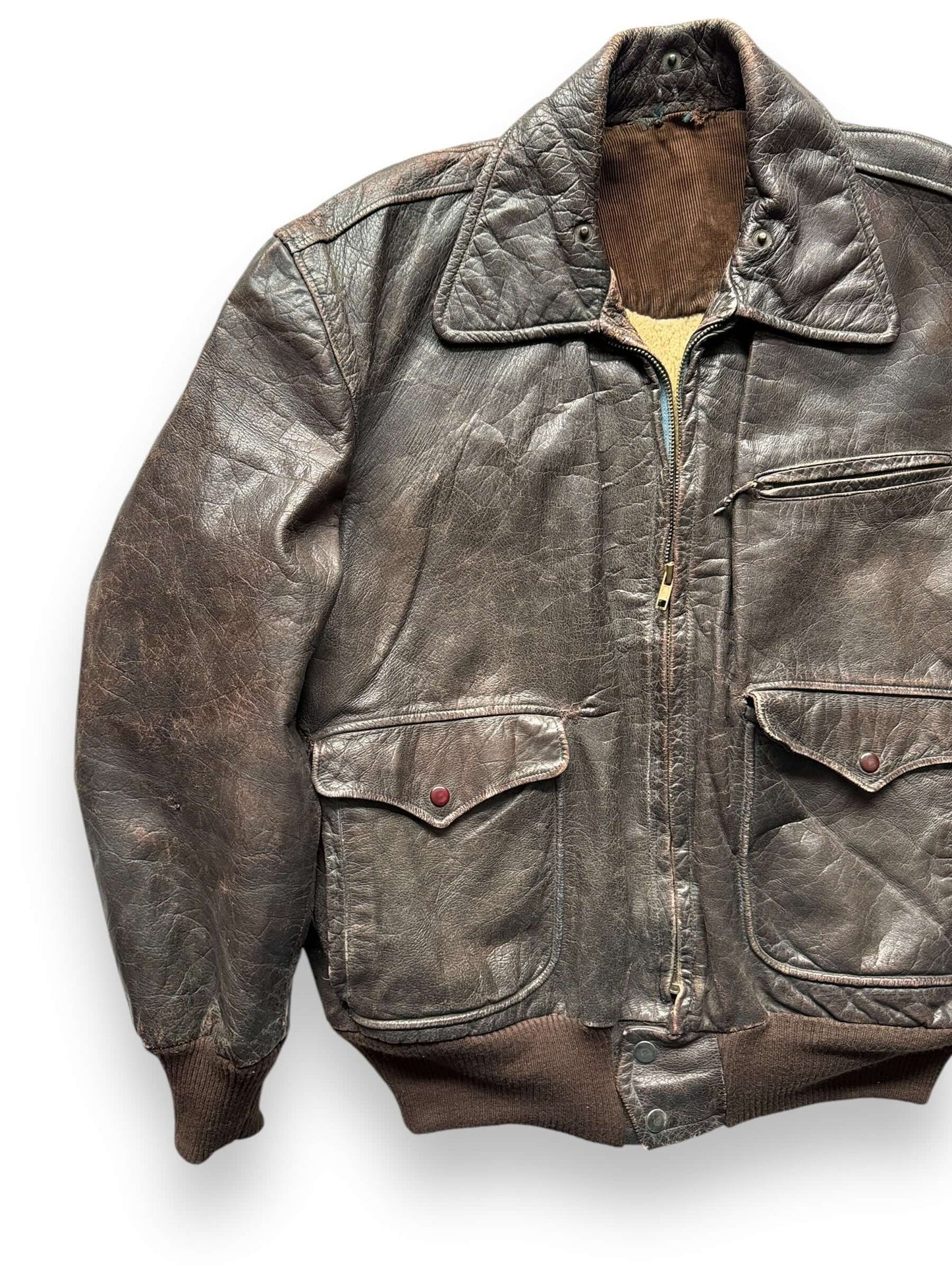 Front Right View of Vintage Horsehide Jacket SZ L