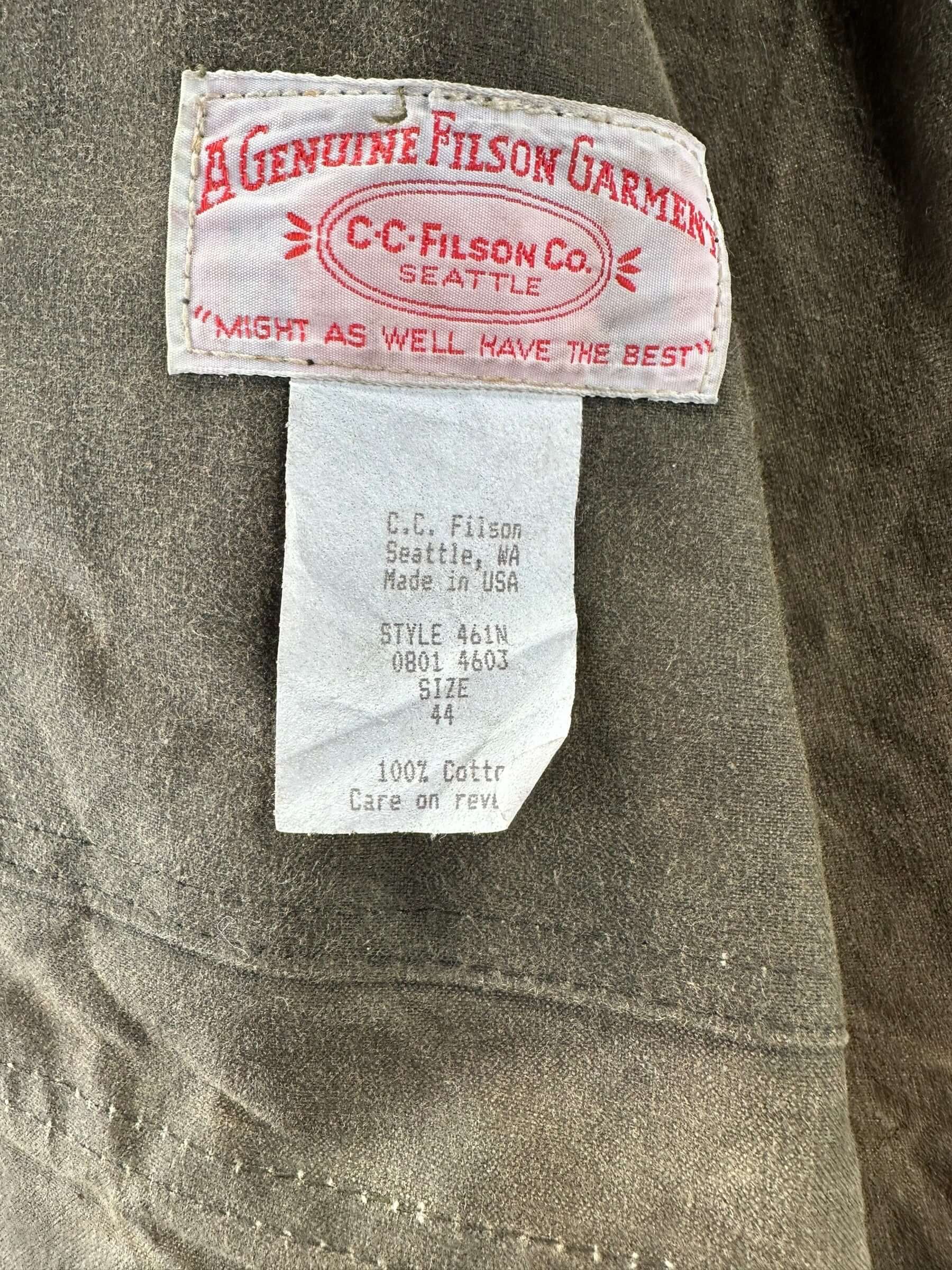 Tag View of Vintage Filson Shelter Cloth Packer SZ 44