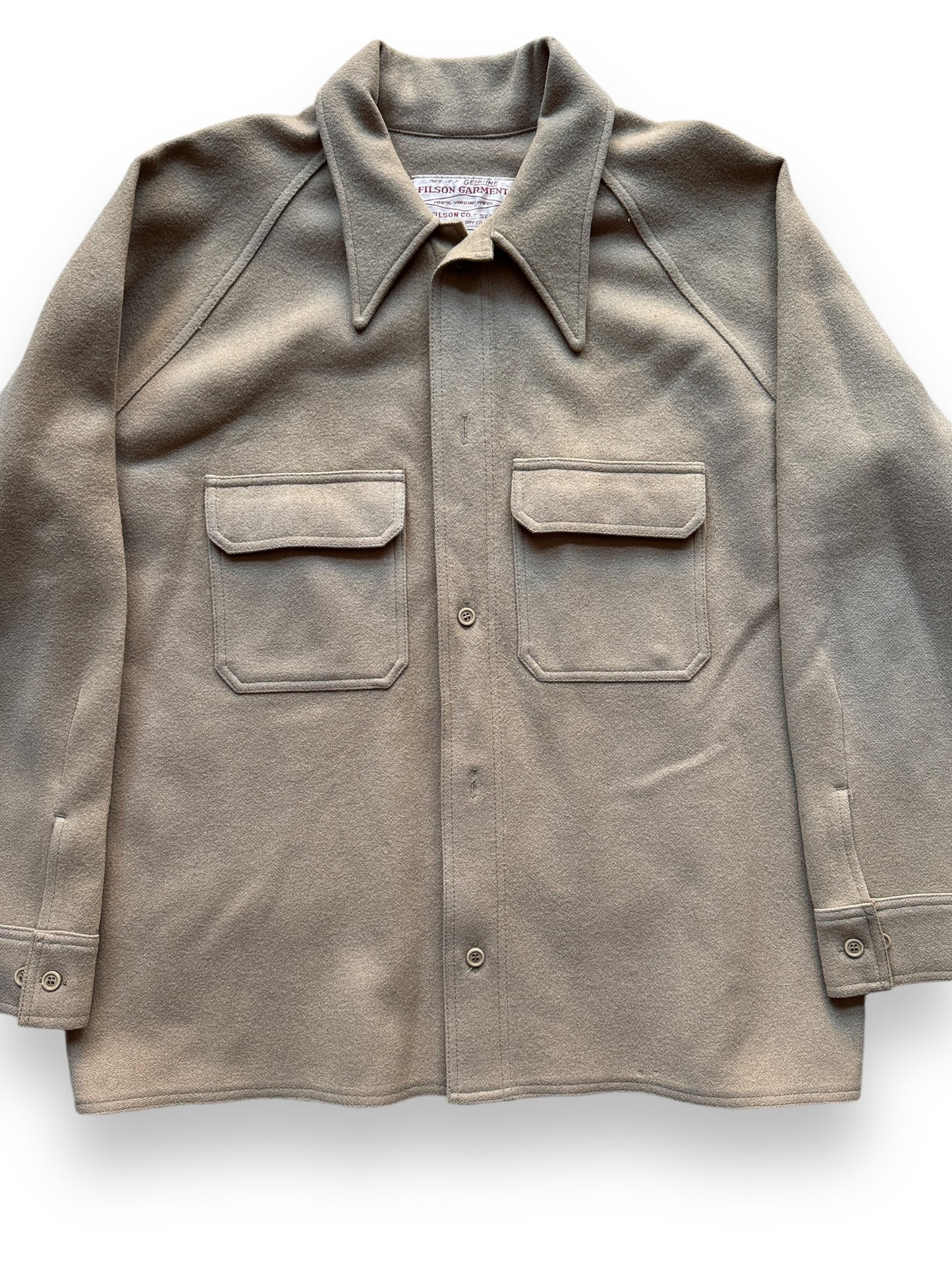 Front Detail of Vintage Tan Filson Jac Shirt SZ XL