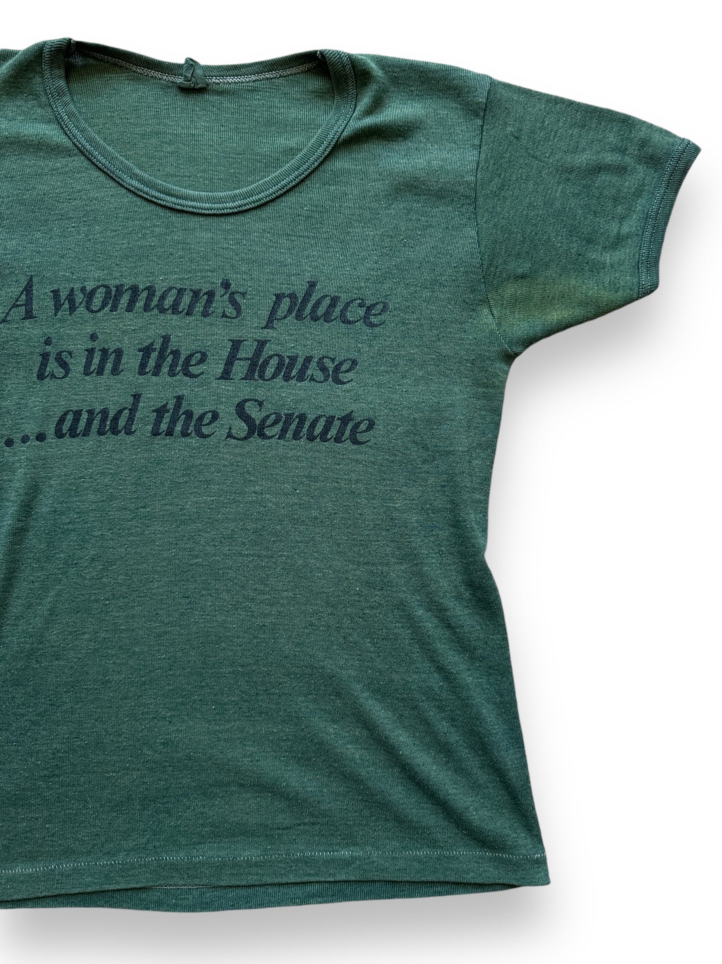 Front Left View of Vintage A Woman's Place Is In The House Tee SZ M