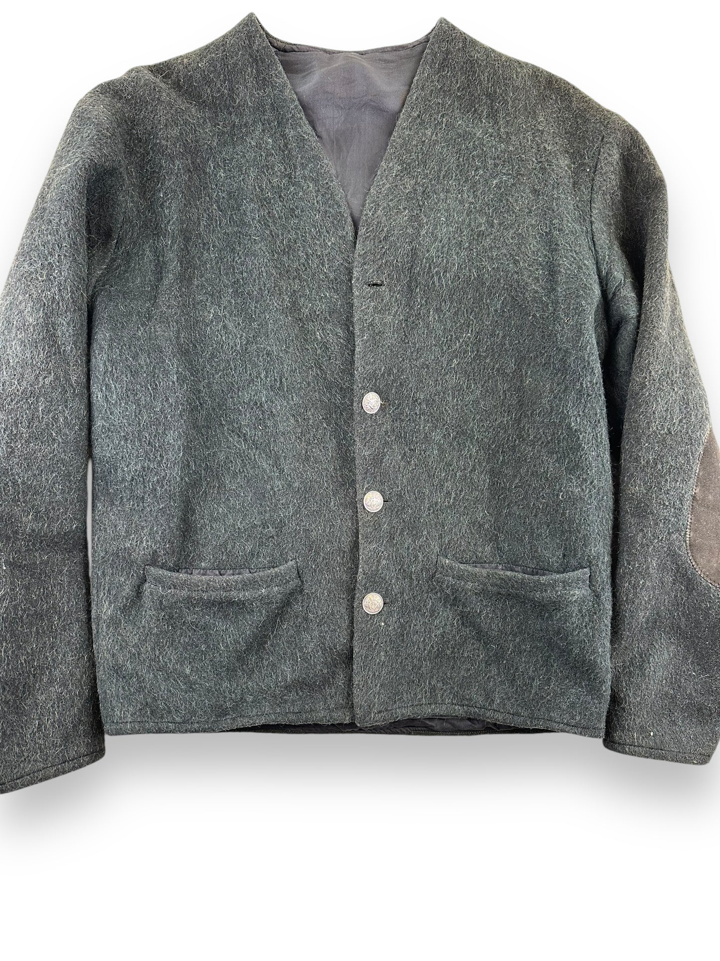 Front Detail on Vintage Black Mohair Sweater Jacket SZ L