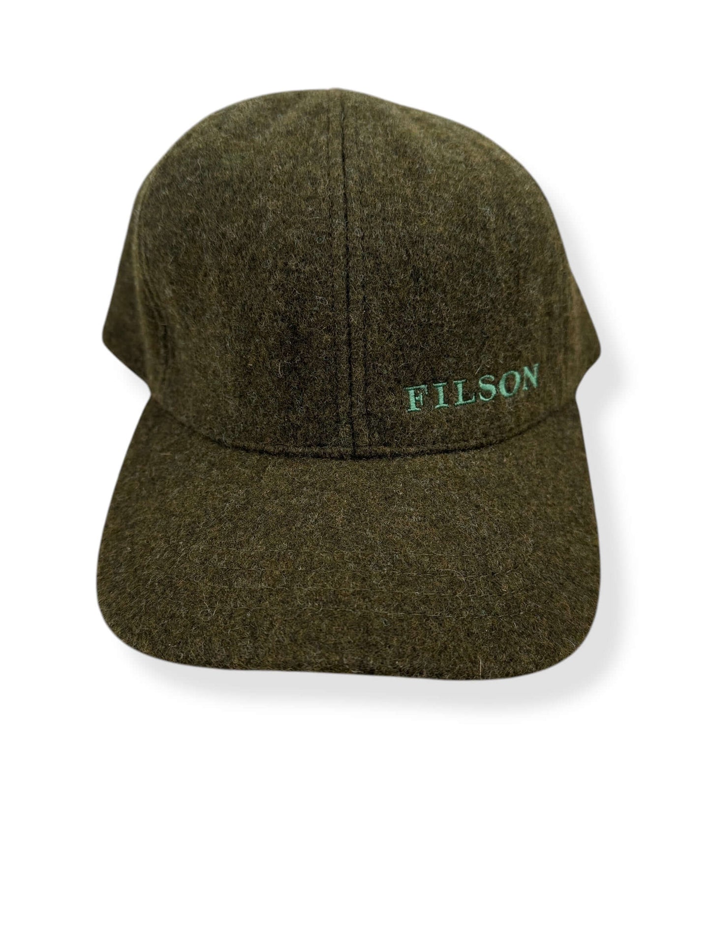 Front Detail of Filson Green Wool Logger Cap