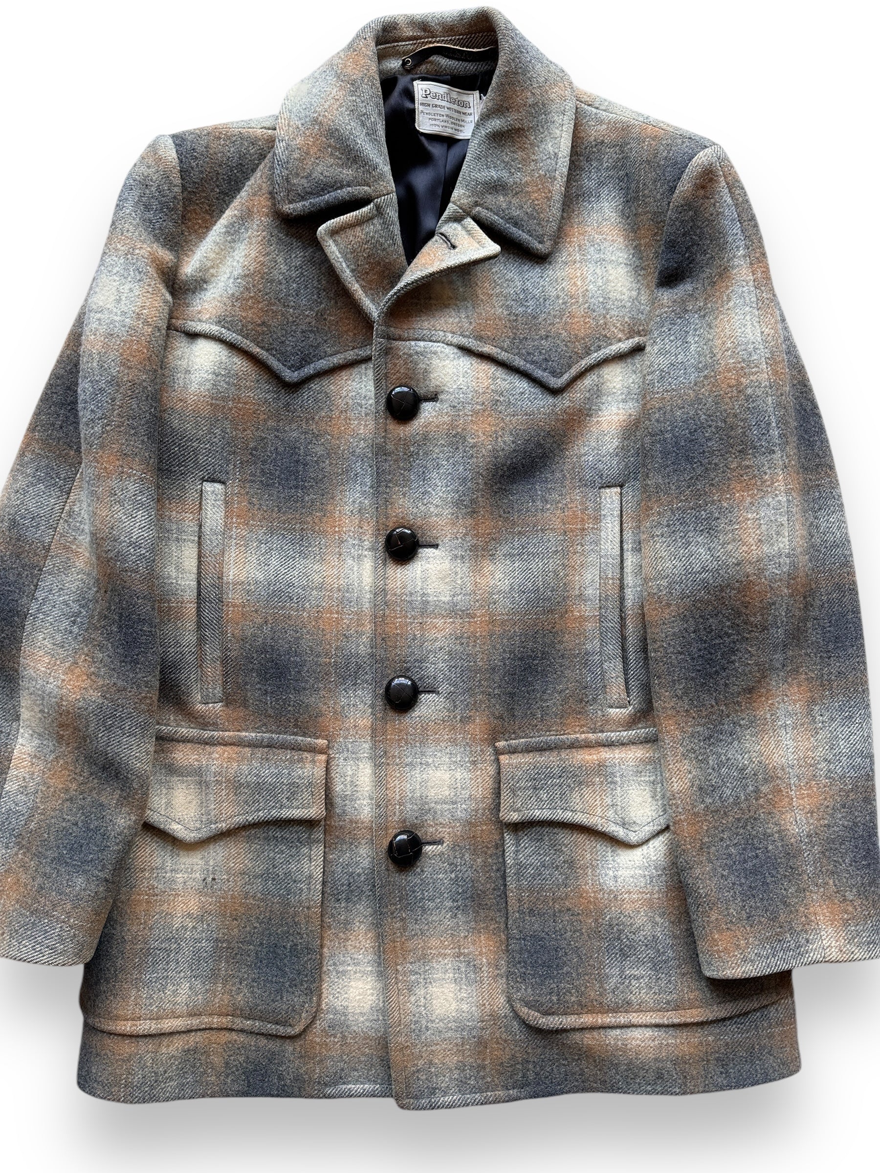 Front Detail of Vintage Pendleton Shadow Plaid Overcoat SZ 42